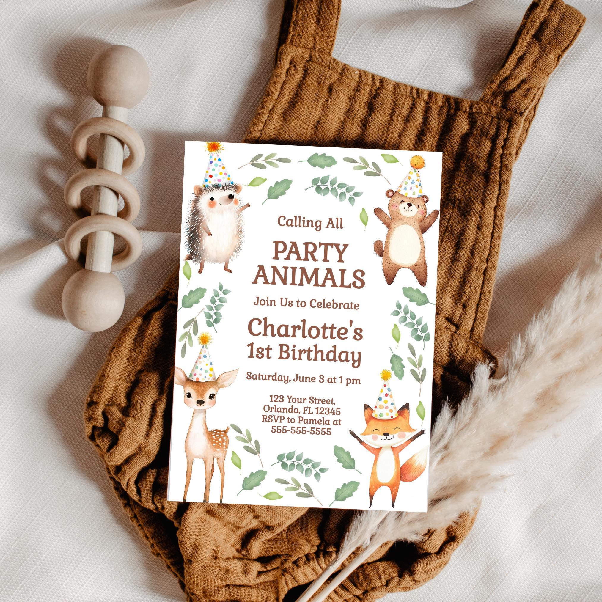 Calling All Party Animals First Birthday Invitation Kids Birthday Invite Party Animals Invite Any Age Birthday Invitation Forest Animal PA2 Graphic Tee – Soft Feel · Must-Have Style