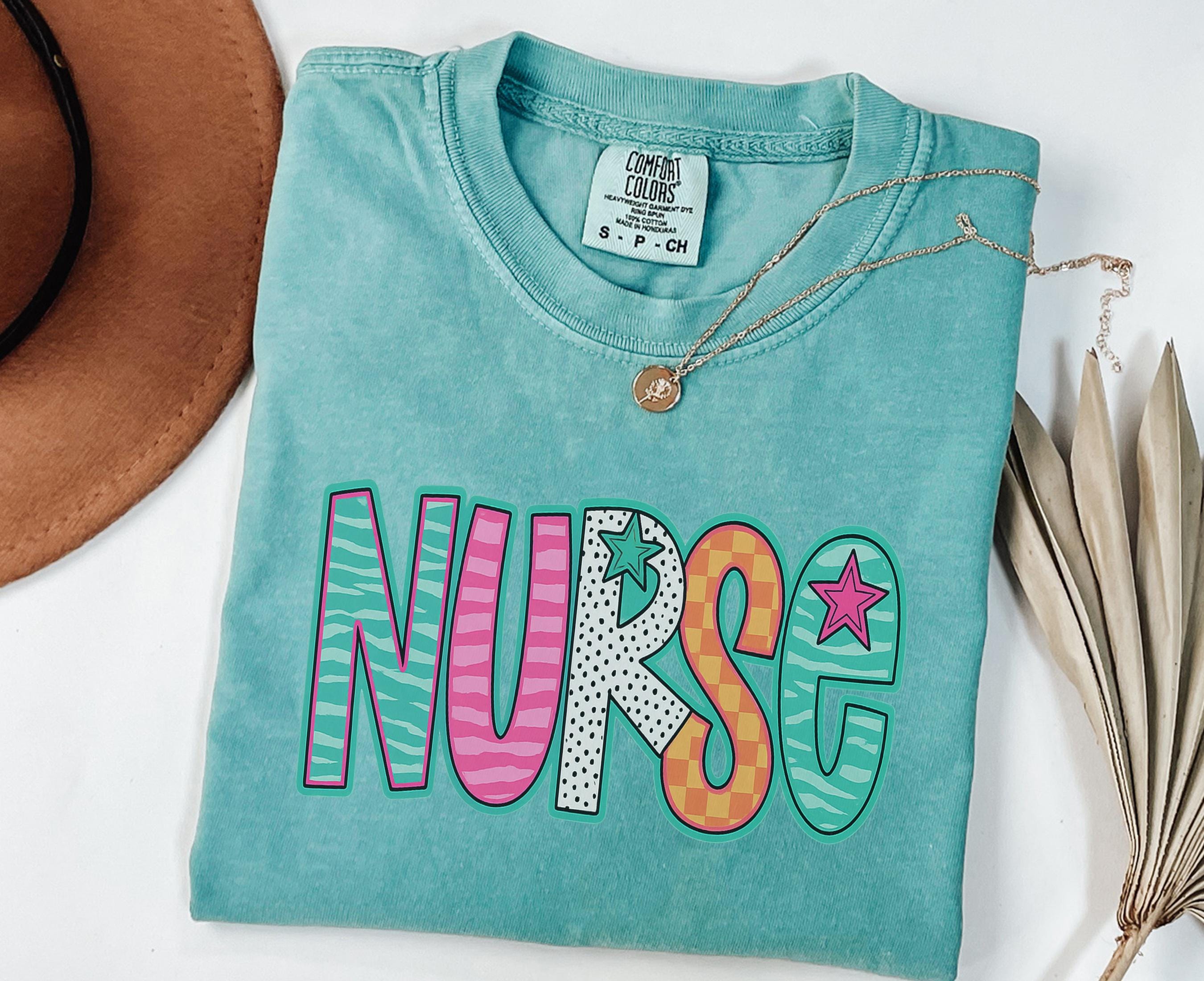 NURSE Shirt Retro RN Tee for Women Cute Nurse Gift with Funky Letters Nurse T Shirt New Nurse Grad Gift Graphic Tee – Easygoing Wear · High-Quality Print