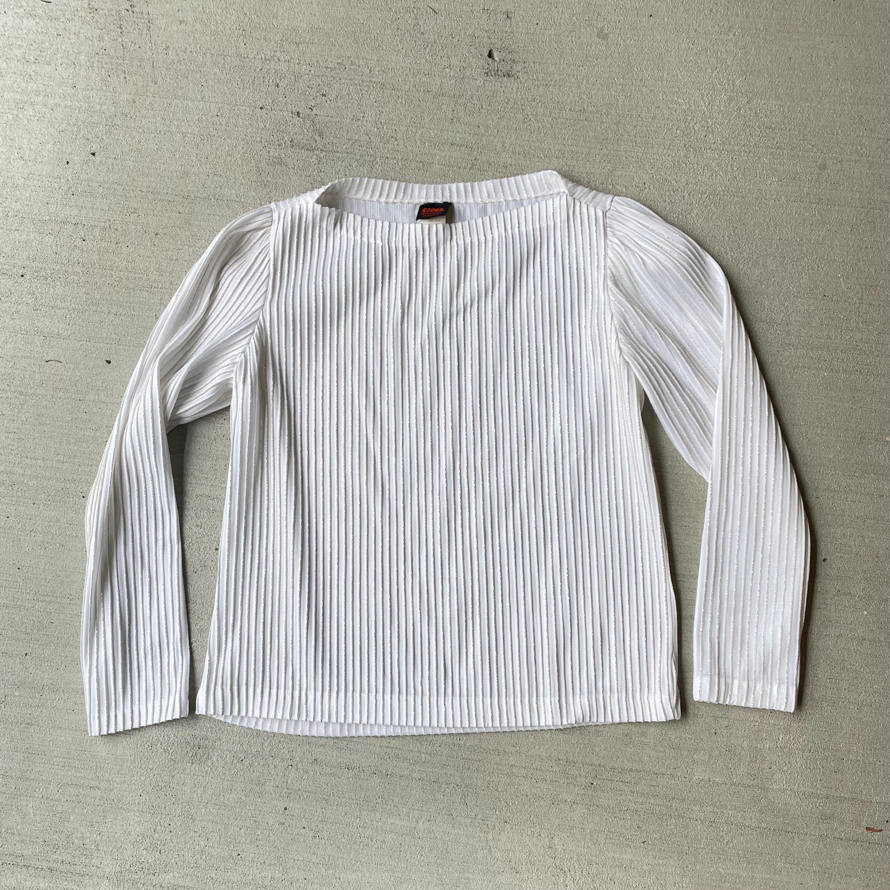 80s vintage white textured blouse with gold metallic stripe size m medium Graphic Tee – Bold Style · High-Quality Print