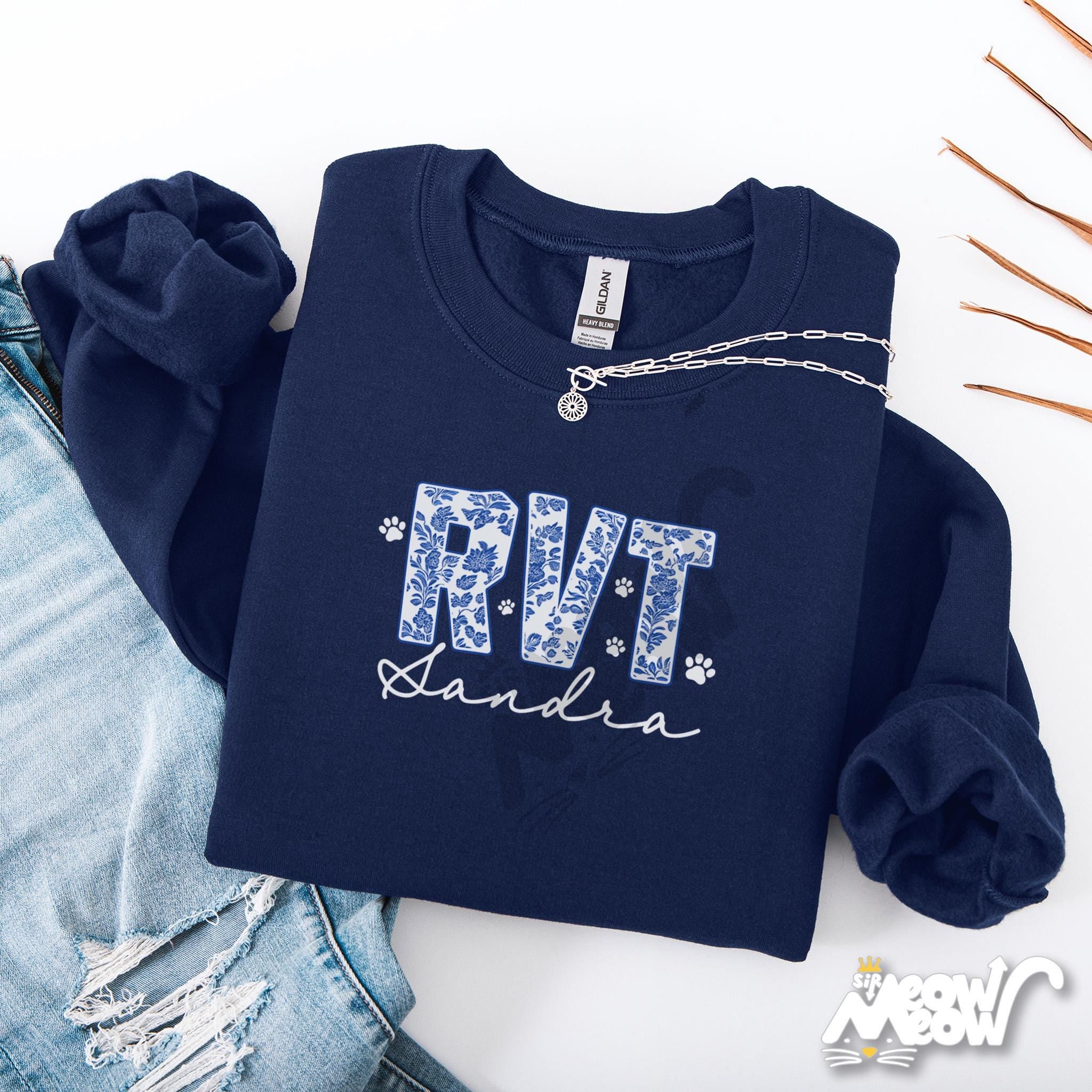 Custom RVT Sweatshirt Vet Tech Gift with Name CVT LVT Paw Print Sweatshirt for Animal Lovers Personalized Veterinary Crewneck Sweatshirt – Easygoing Wear · Great Gift For Fans