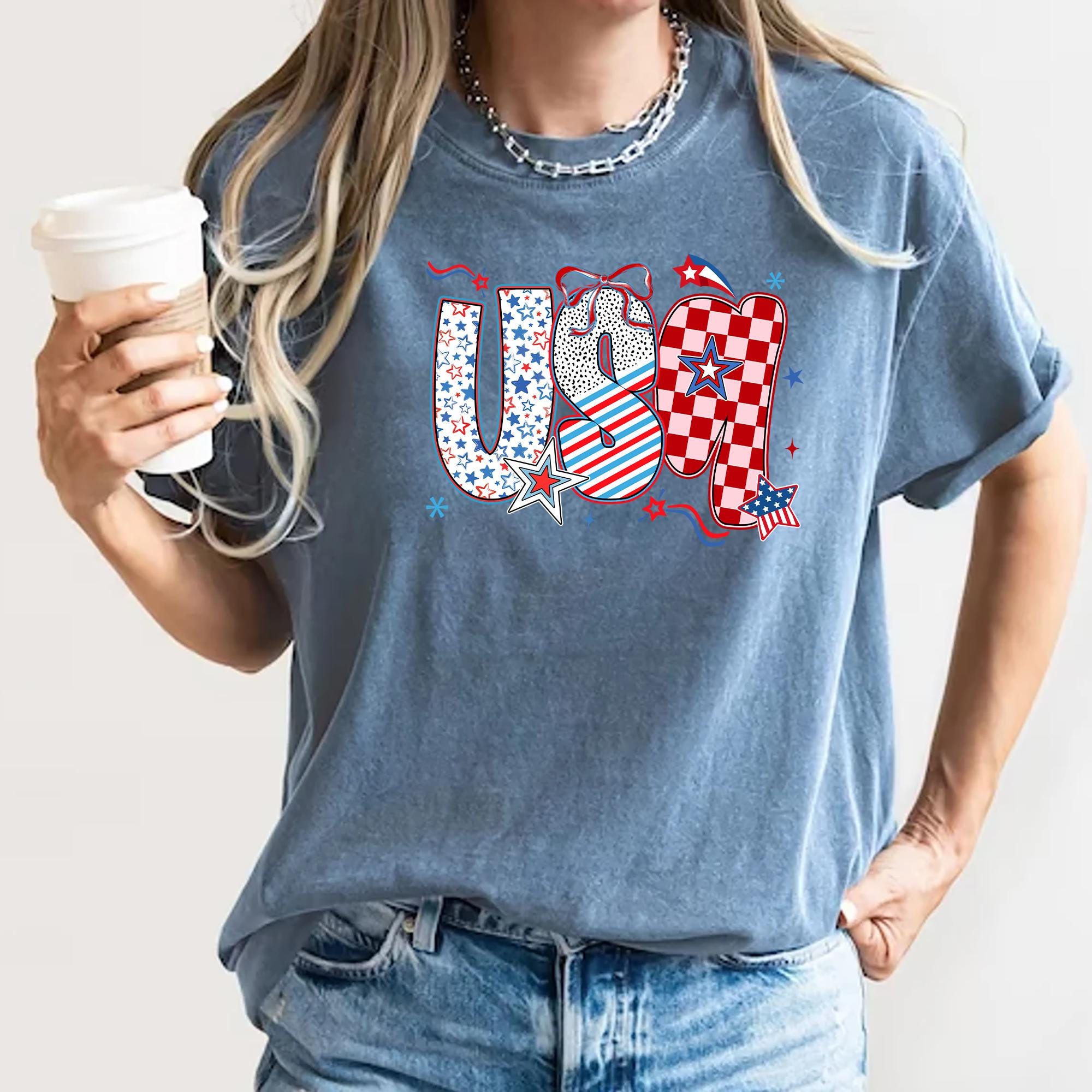 USA Patriotic Shirt Red White and Blue Bow Tee Fourth Of July Shirt Womens Independence Day Shirt Retro Stars And Stripes American Flag Tee Graphic Tee – Fan Favorite · Great Gift For Fans