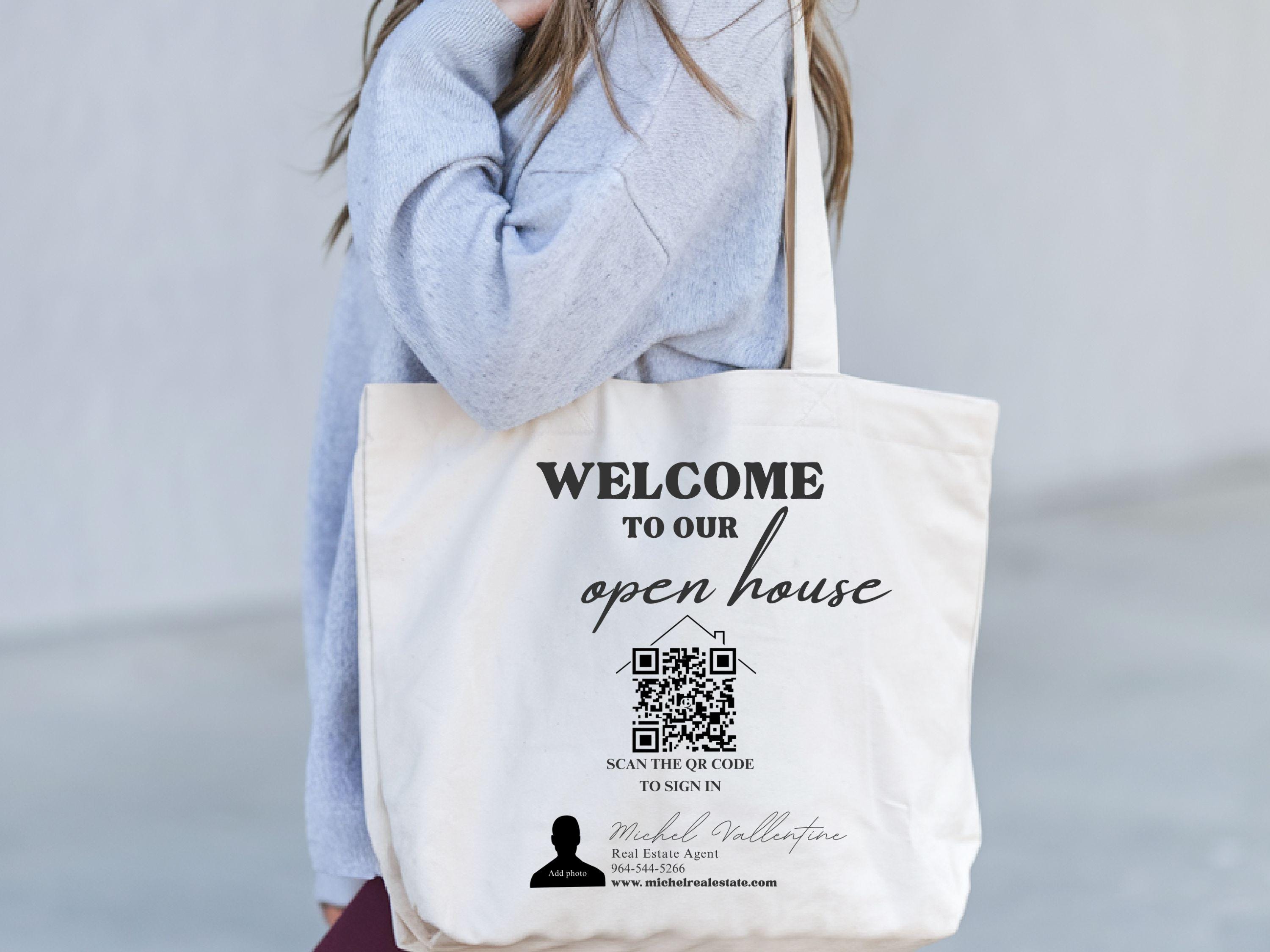 Real Estate Open House Sign In With Qr Code Tote Bag Custom Real Estate Agency Tote Bag Open House Welcome Sign Qr Code Gift For Realtors Tote Bag – Soft Feel · Great Gift For Fans