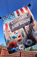 Patriotic Veteran39s House Banner 39Remember and Honor39 Military Outdoor Decor Memorial Day 4th of July Patriotic Flag Housewarming Gift Graphic Tee – Premium Graphic · High-Quality Print