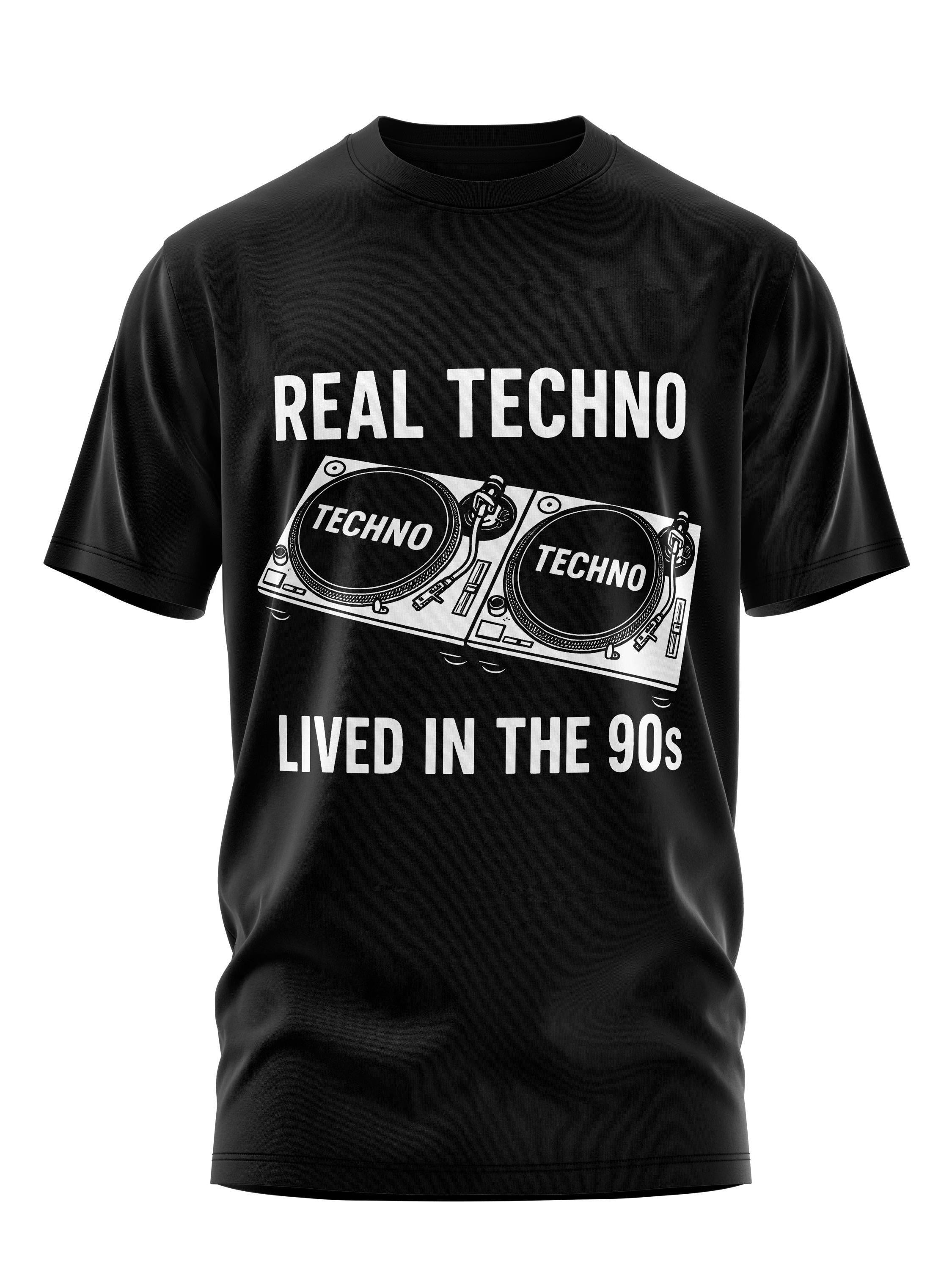 Real Techno Lived in the 90s T Shirt Men39s Retro Rave Shirt 90s Techno Gift 100 Cotton Vintage DJ Graphic Tee Graphic Tee – Easygoing Wear · Great Gift For Fans