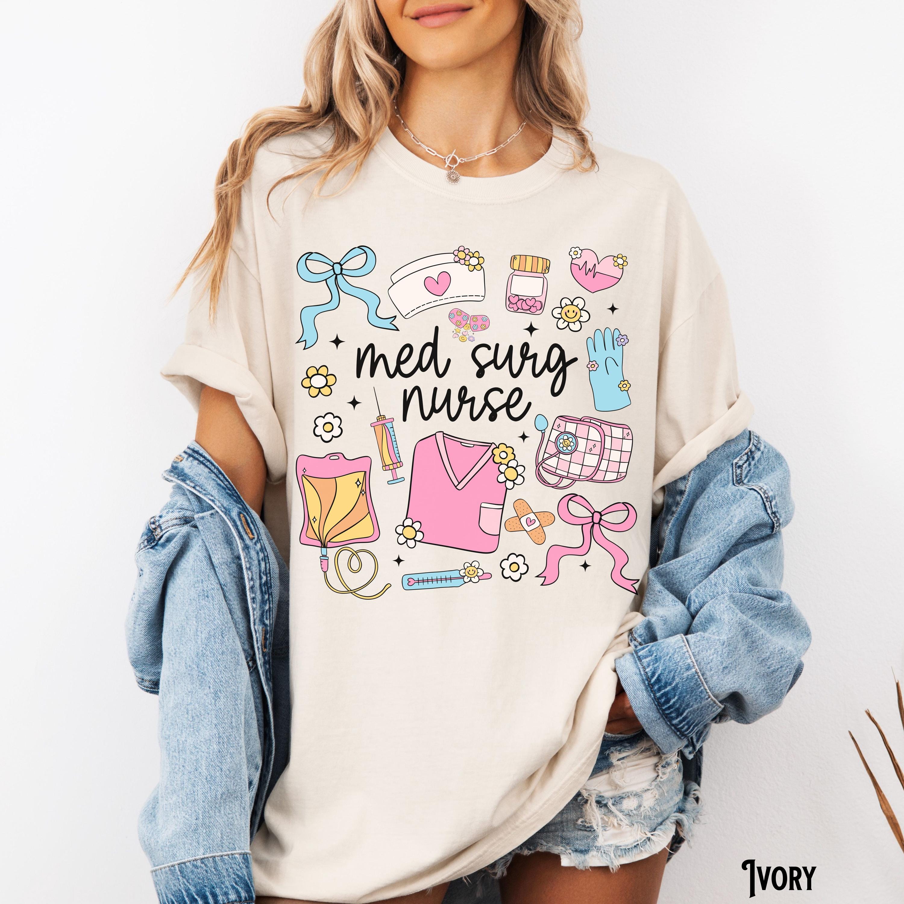 Med Surg Nurse Shirt Medical Surgical Tee Med Surg Unit T Shirt RN NP Nursing Coquette Doodle Retro Whimsical Gift Graphic Tee – Easygoing Wear · Top Pick For Any Outfit