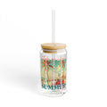 Tropical Summer Sipper Glass Summer Vibes Drinkware Eco Friendly 16oz Mason Jar Beach Party Gift Outdoor Picnic Essentials Graphic Tee – Fan Favorite · High-Quality Print