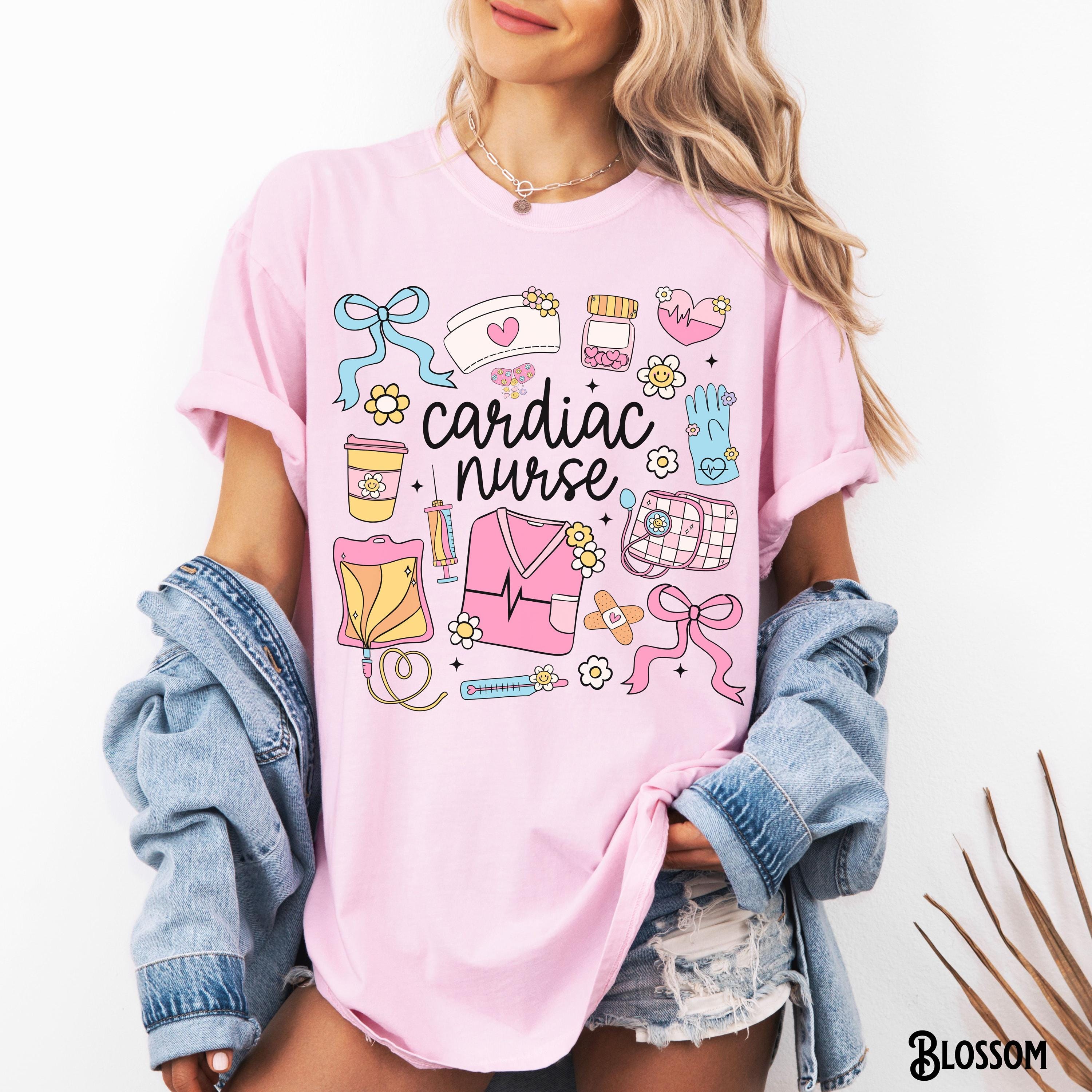 Cardiac Nurse Shirt Cardiology Vascular Heart Nurse RN NP CVICU Whimsical Retro Coquette Doodle Graduation Gift Graphic Tee – Premium Graphic · Perfect For Daily Wear