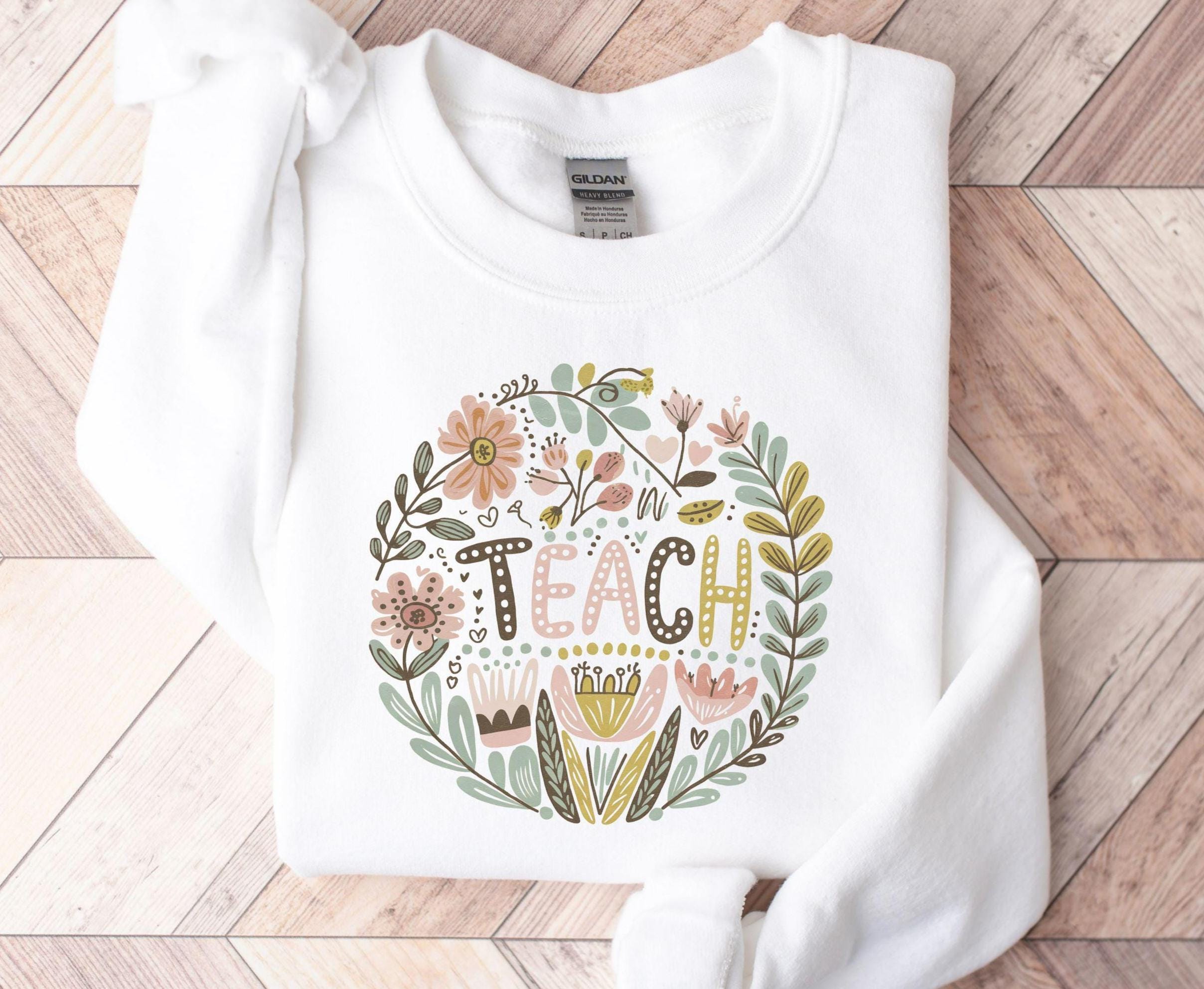 Teacher Sweatshirt Boho Floral Sweatshirt Teach Appreciation Gift Floral Teacher Boho Sweatshirt Teacher Gift Ideas Trendy Sweatshirt Sweatshirt – Premium Graphic · Perfect For Daily Wear