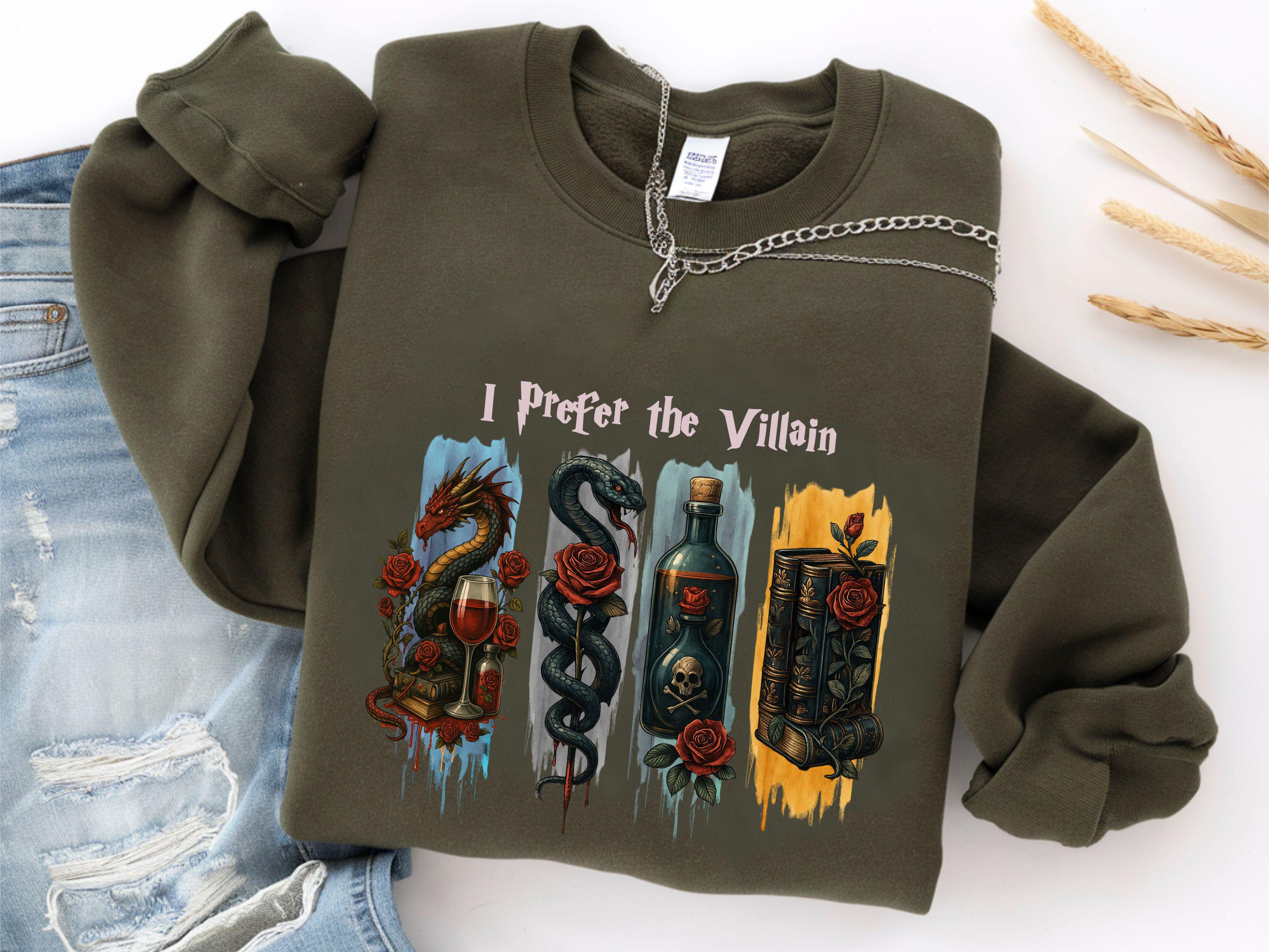 I Prefer the Villain Sweatshirt Dark Romance Shirt Book Quotes Tee Book Lover Hoodie Romantasy Prefer the Villain shirt Book Reader Tee Hoodie – Cozy Vibes · High-Quality Print