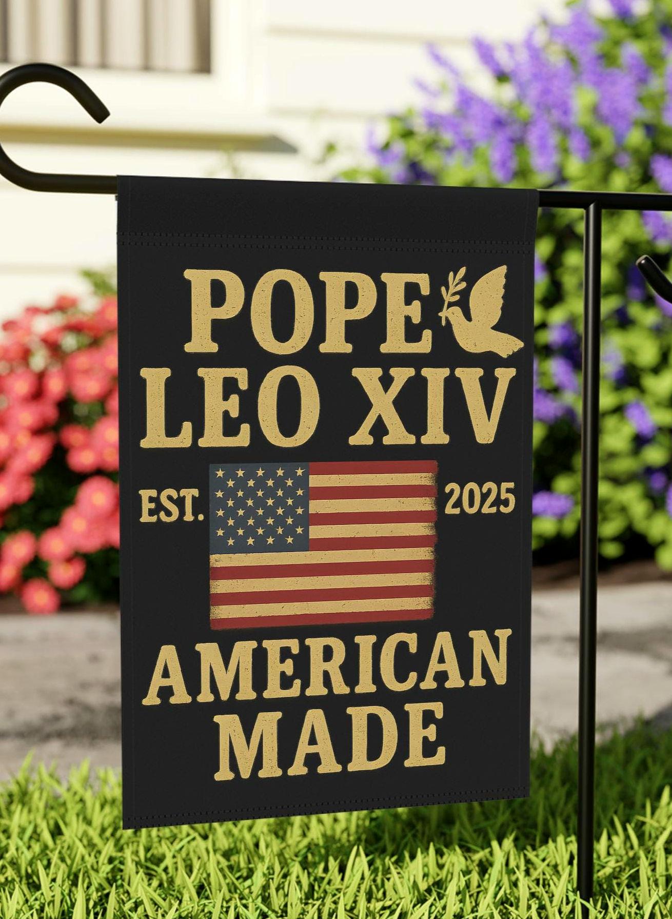Pope Leo Garden Flag American Cardinal in Vatican Yard Art Religious Catholic Gift Church Flag Decoration Catholic Pope Pride Flag Gift Graphic Tee – Fan Favorite · Must-Have Style