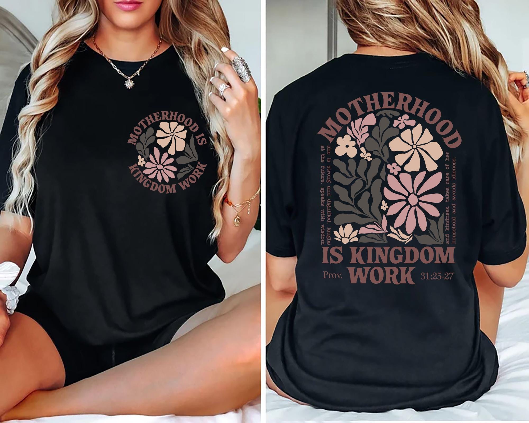 Motherhood Is Kingdom Work Shirt Christian Mom Shirt Bible Verse Shirt Christian Unique Mothers Day Gift Faith Based Mama Tee Graphic Tee – Aesthetic Look · Top Pick For Any Outfit
