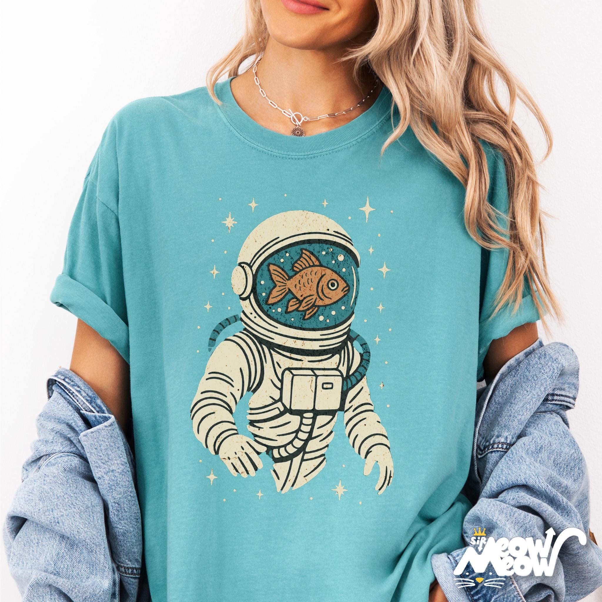 Astronaut Goldfish Tee Funny Space Fish Shirt Retro Unisex T Shirt Graphic Tee – Soft Feel · Must-Have Style