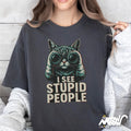 Cat Binoculars T Shirt I See Stupid People Funny Cat Tee Sarcastic Humor Shirt Graphic Tee – Warm & Stylish · Great Gift For Fans
