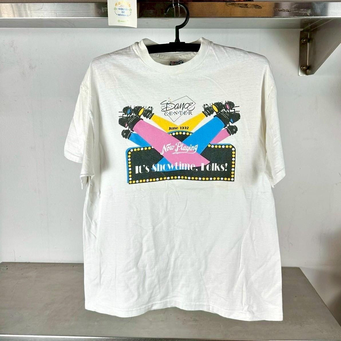 Vintage 1992 Dance Center It39s Showtime Folks Promo Large Single Stitch T shirt Artwork Tshirts Graphic Tee – Aesthetic Look · Trending Graphic Apparel