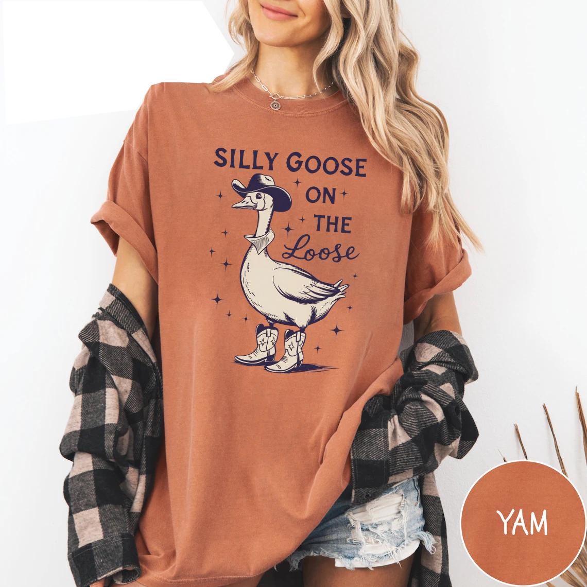 Silly Goose On The Loose Shirt Retro Funny Cowgirl Tee Western Goose Shirt Graphic 90s Aesthetic T Shirt Country Gift For Her Graphic Tee – Easygoing Wear · High-Quality Print