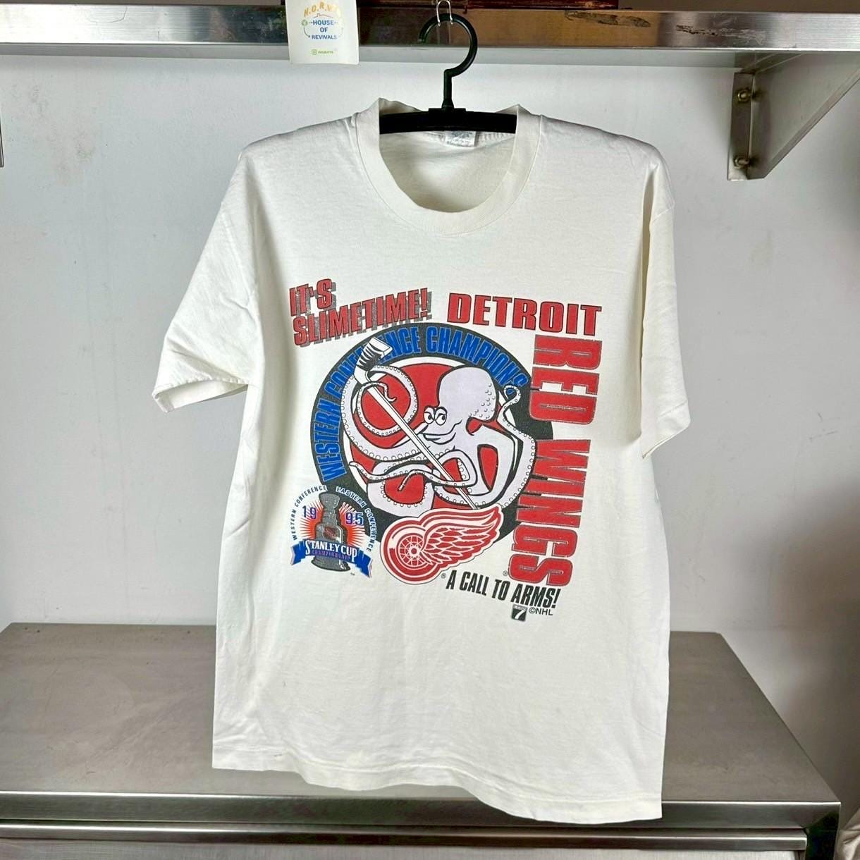 Vintage 1995 Detroit Red Wings It39s Slimetime NHL Stanley Cup Large Single Stitch T shirt Vintage Sports shirt Graphic Tee – Easygoing Wear · High-Quality Print