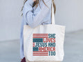 She Loves Jesus Patriotic Tote Bag American Girl Gift Christian Shoulder Bag Memorial Day Carryall Patriotic Gift USA Flag Tote Bag Tote Bag – Fan Favorite · Must-Have Style