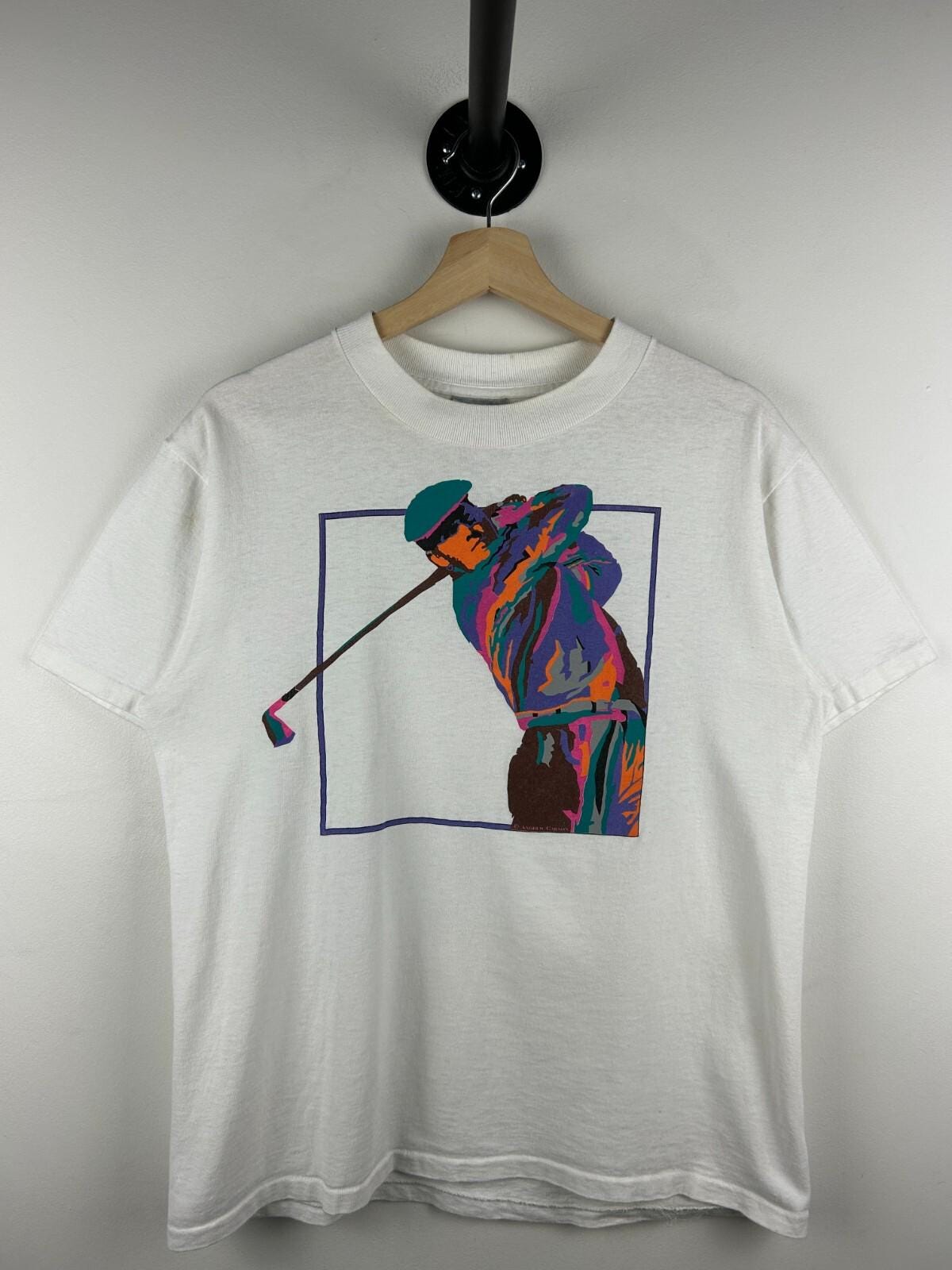 Vintage 90s Golf Art White Tee Size M Graphic Tee – Cozy Vibes · Must-Have Style