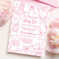 Editable Pink Baby Shower Invitation Baby Girl is on the Way Invite Pink Toile de Jouy Baby Shower Invitation Template Chinoiserie Baby PC1 Graphic Tee – Easygoing Wear · High-Quality Print