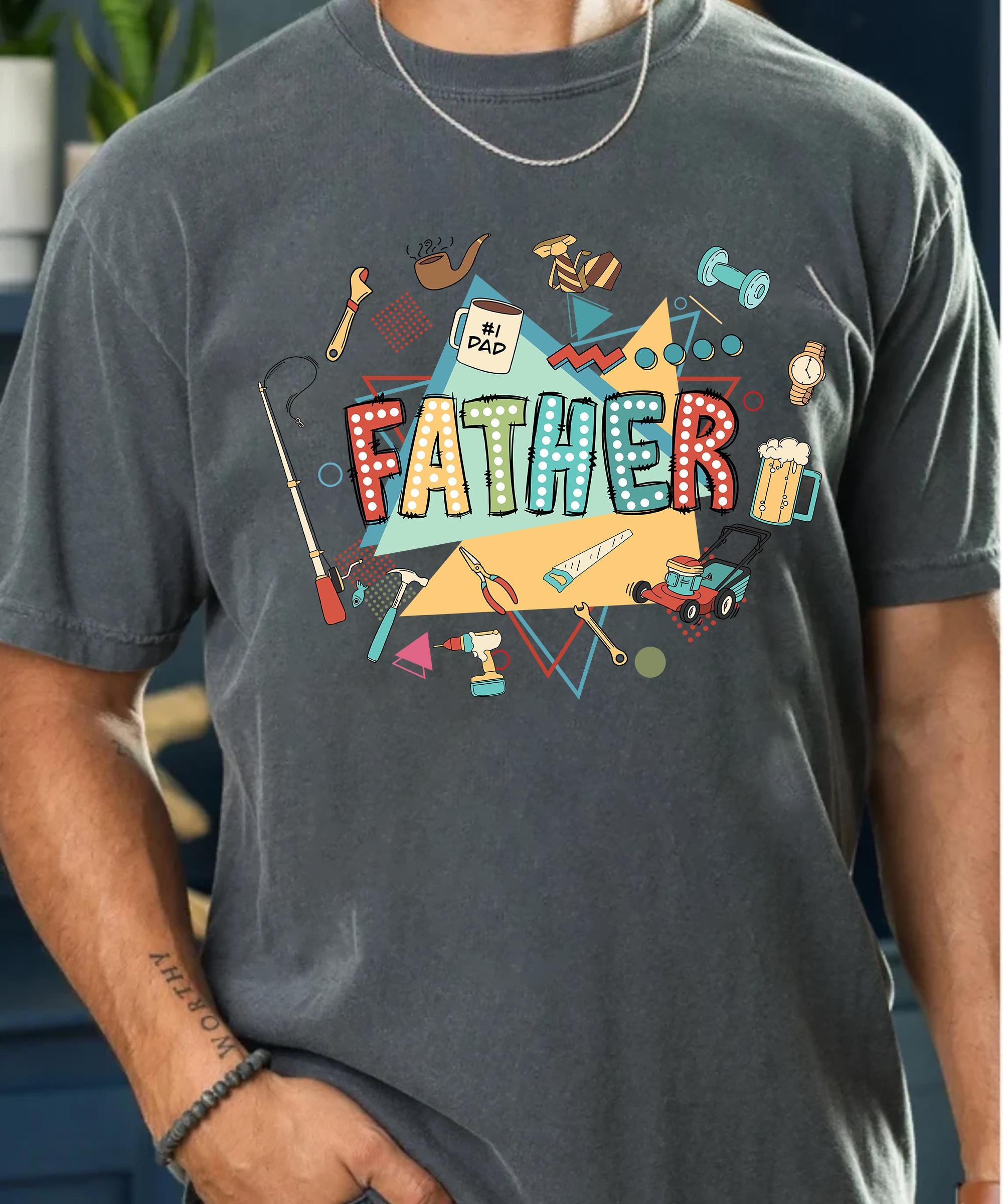 Funny Fathers Day Shirt for Dad Retro Tools Fishing Beer Lawn Mower Tee Colorful Best Dad Gift T Shirt from Kids Husband Father Gift Idea Graphic Tee – Aesthetic Look · Top Pick For Any Outfit