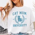 Cat Mom University Sweatshirt Funny Cat Lover Gift Cute College Style Crewneck Cat Mom Sweater Kitty Parent Pullover Sweatshirt – Fan Favorite · Great Gift For Fans