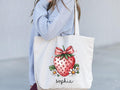 Boho Strawberry Coquette Tote Bag Custom Strawberry Bag Berry Lover Bag Strawberry Birthday Bag Strawberry Lovers Gift Summer Fruit Bag Tote Bag – Aesthetic Look · Trending Graphic Apparel