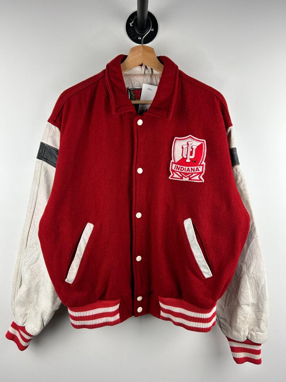 Vintage 90s Cooper Collegiate Indiana Hoosiers Red Wool Leather Varsity Jacket M Graphic Tee – Warm & Stylish · High-Quality Print