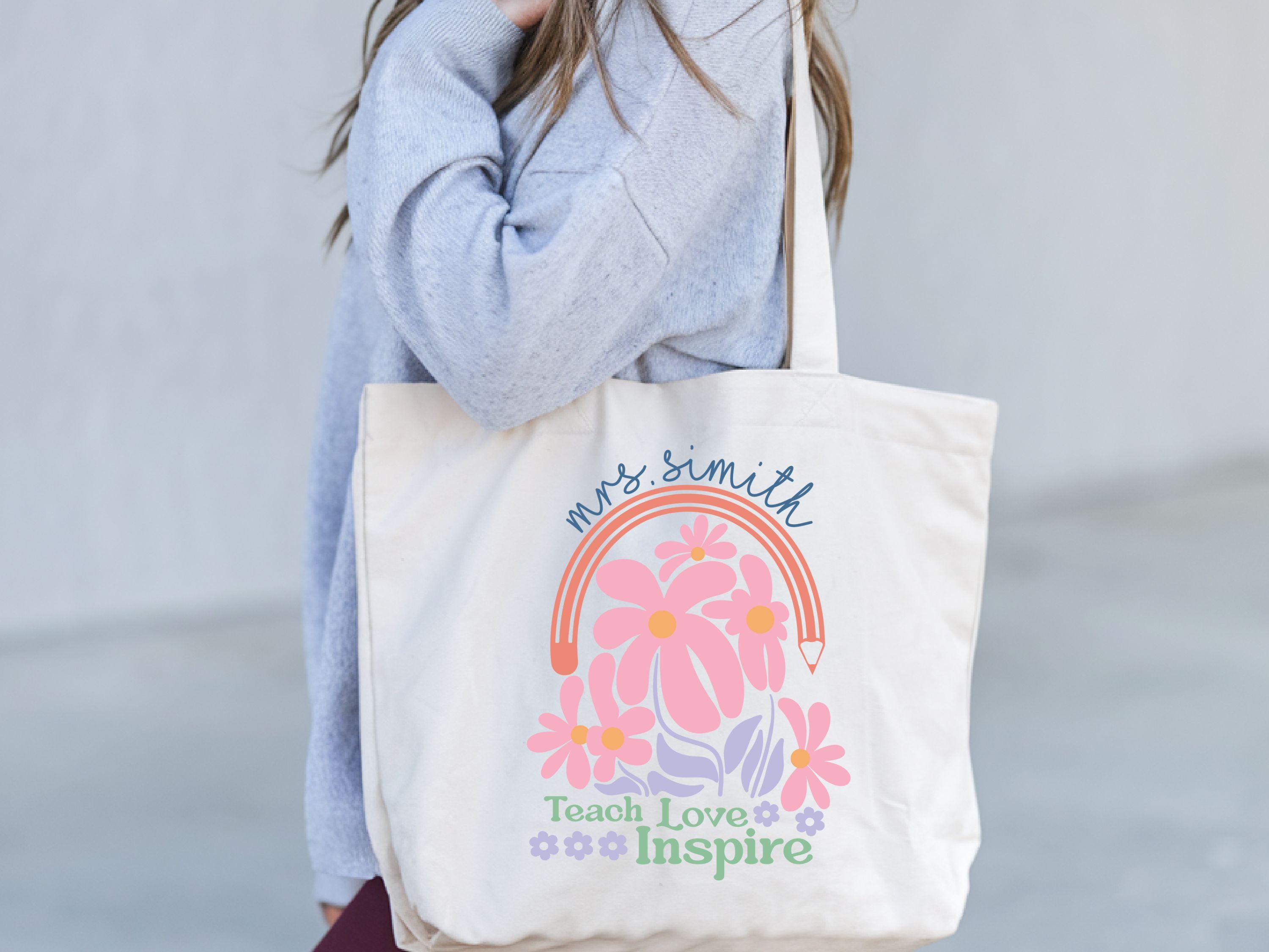 Custom Teacher Tote Bag Teach love inspire Bag Teacher Gift Bag Personalized Teacher Tote Bag Teacher Name Gift Bag Teacher Tote Bag Tote Bag – Aesthetic Look · High-Quality Print
