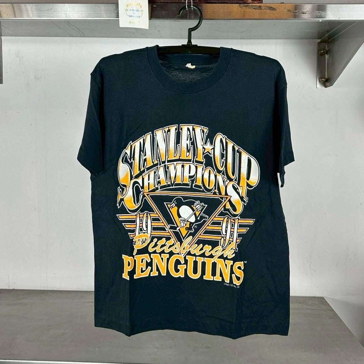 Vintage 1991 Pittsburgh Penguins Stanley Cup Champions NHL Large single stitch T shirt Graphic Tee – Feel-Good Design · Great Gift For Fans