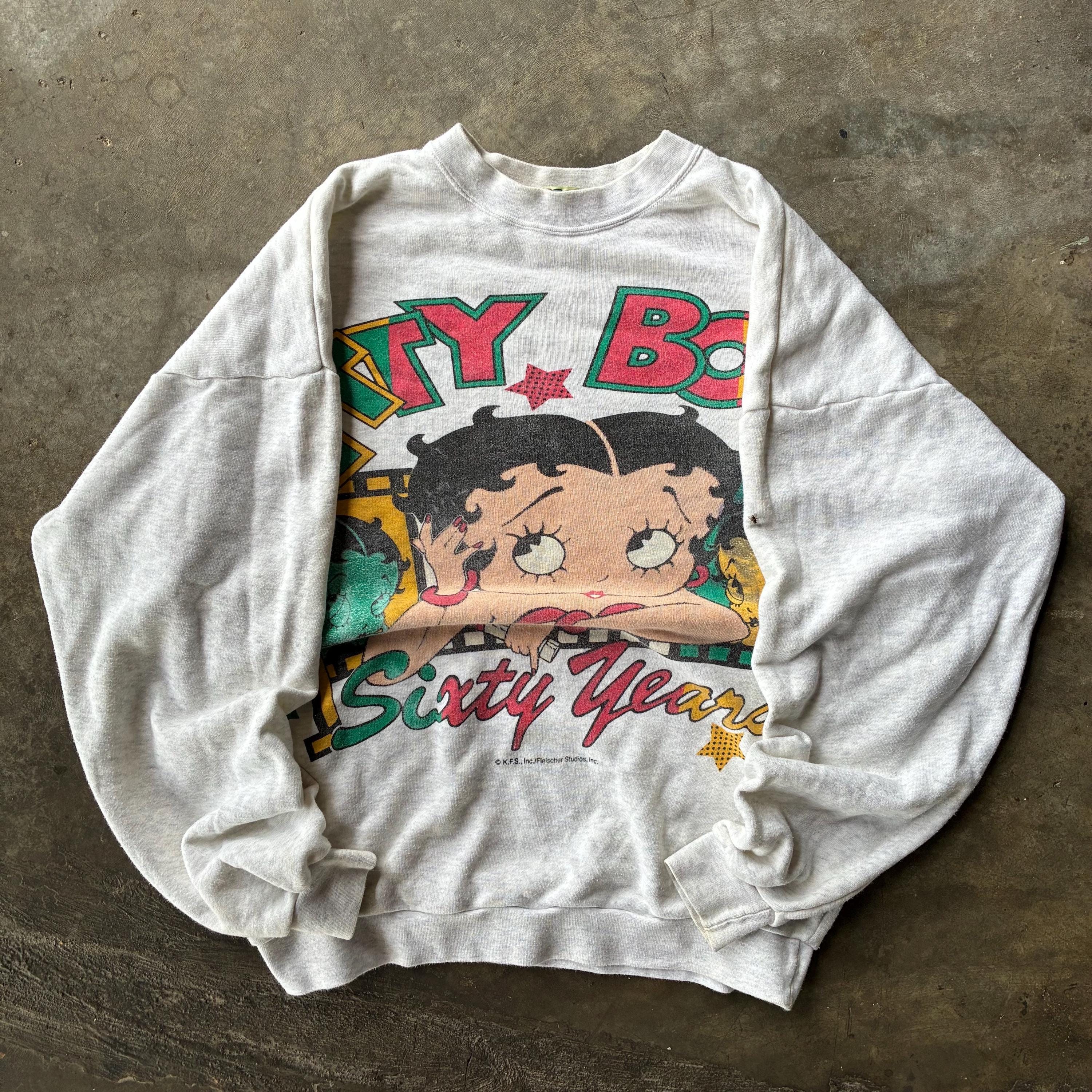 Vintage 90s Betty Boop Spellout Big Logo Printed Sweatshirt Pullover Baggie Crewneck Sweater Vintage Betty Boop Colour Gray Size NA Sweatshirt – Bold Style · Must-Have Style