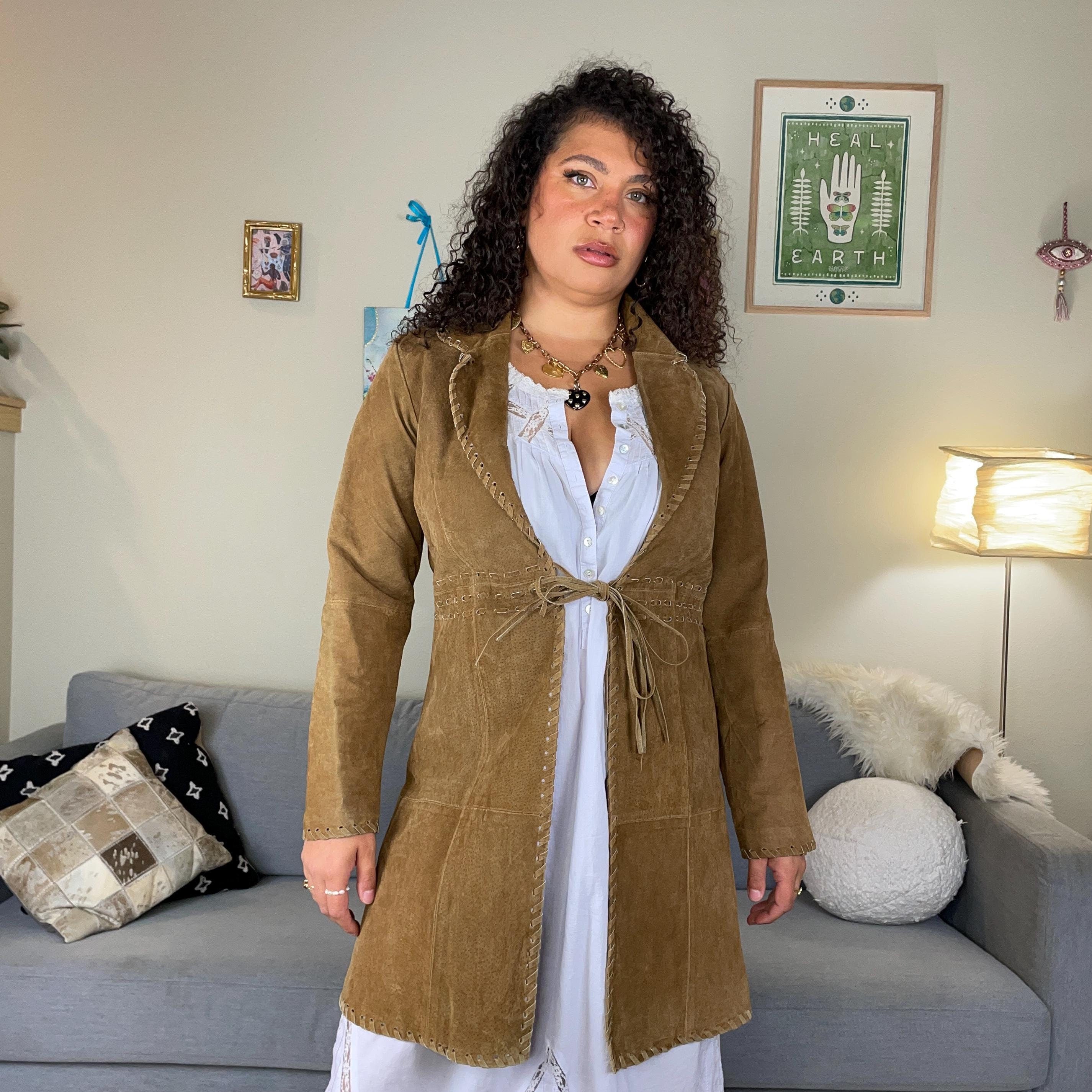 y2k vintage 00s brown suede paris blue boho jacket western trench coat size medium large Graphic Tee – Easygoing Wear · High-Quality Print