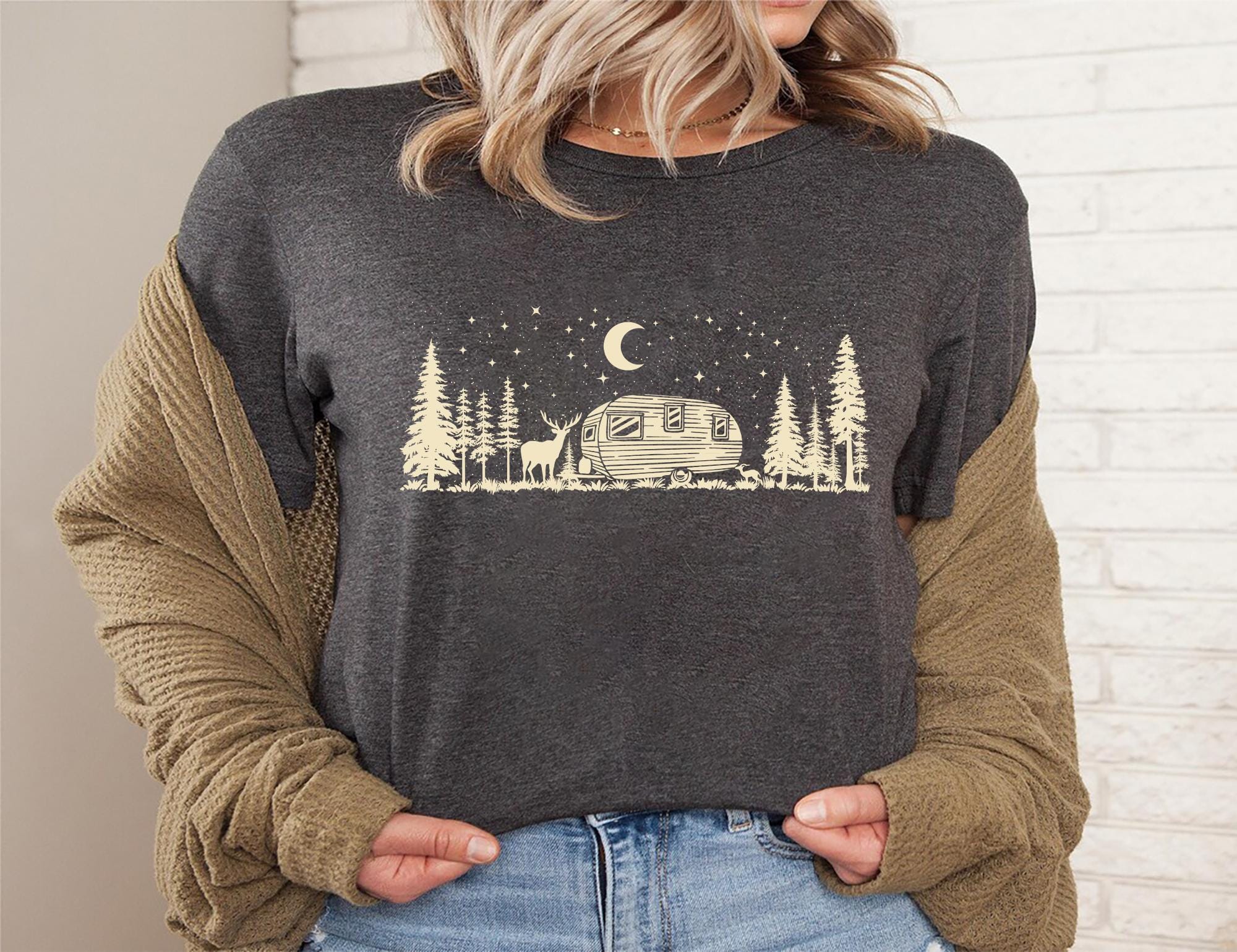 Camping Shirt Lake Life Camper Tee Moonlight Forest Shirt Nature Lover T Shirt RV Life Shirt Outdoors Tee Retro Trailer Shirt Hiker Gift Graphic Tee – Bold Style · Trending Graphic Apparel