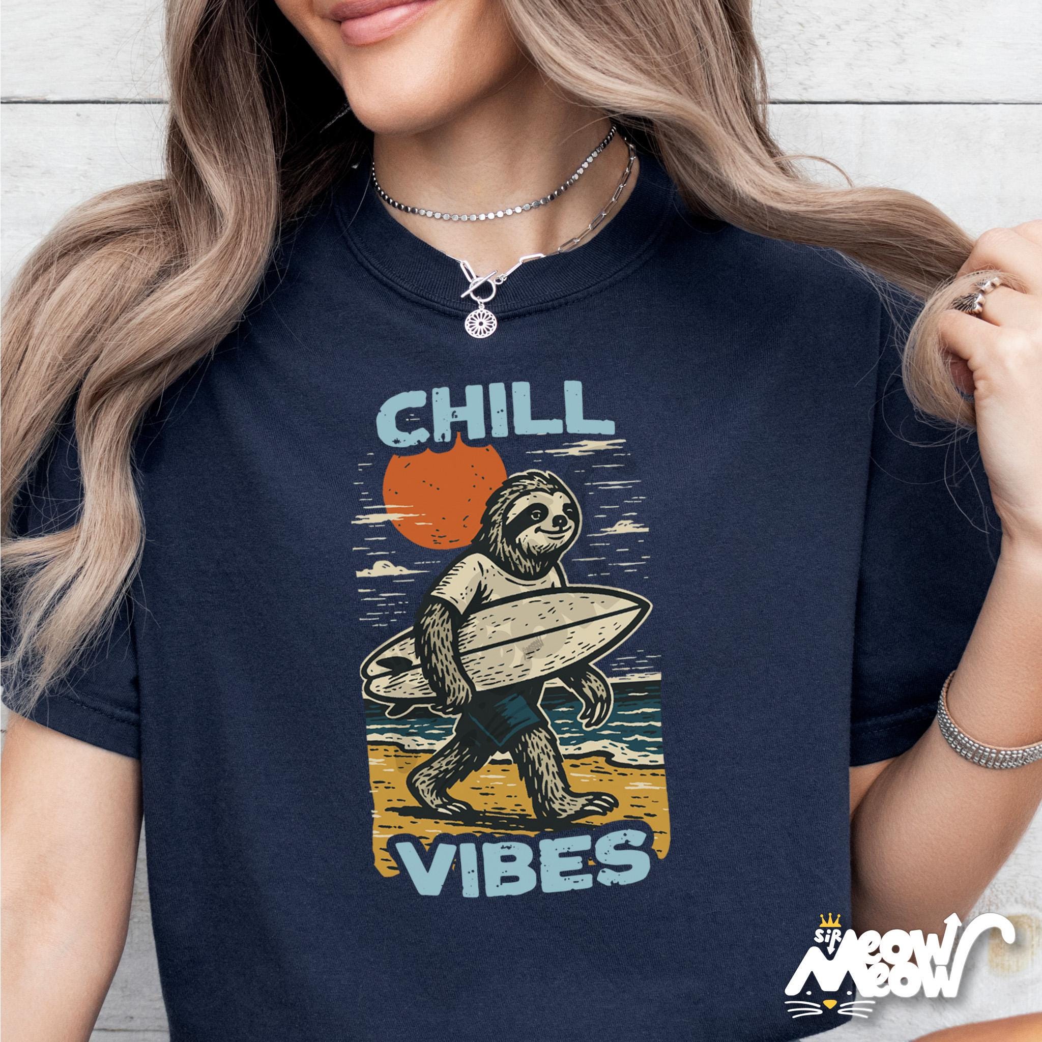 Sloth Surfer T Shirt Chill Vibes Beach Tee Retro Summer Sloth Shirt Graphic Tee – Soft Feel · Top Pick For Any Outfit