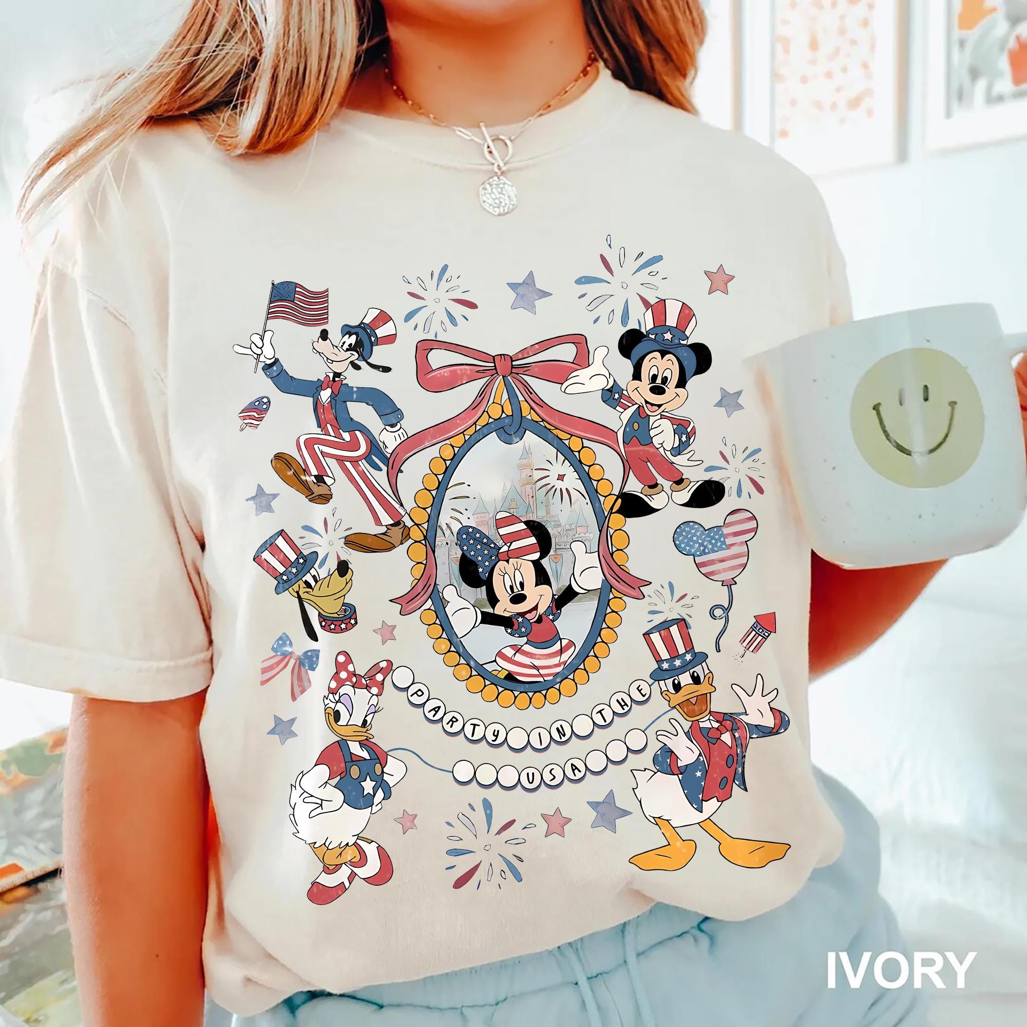 Party in the USA Disney Shirt Mickey and Friends 4th of July Tee Retro Coquette Patriotic Disneyland Shirt Minnie Donald Daisy Goofy USA Tee Graphic Tee – Bold Style · Trending Graphic Apparel