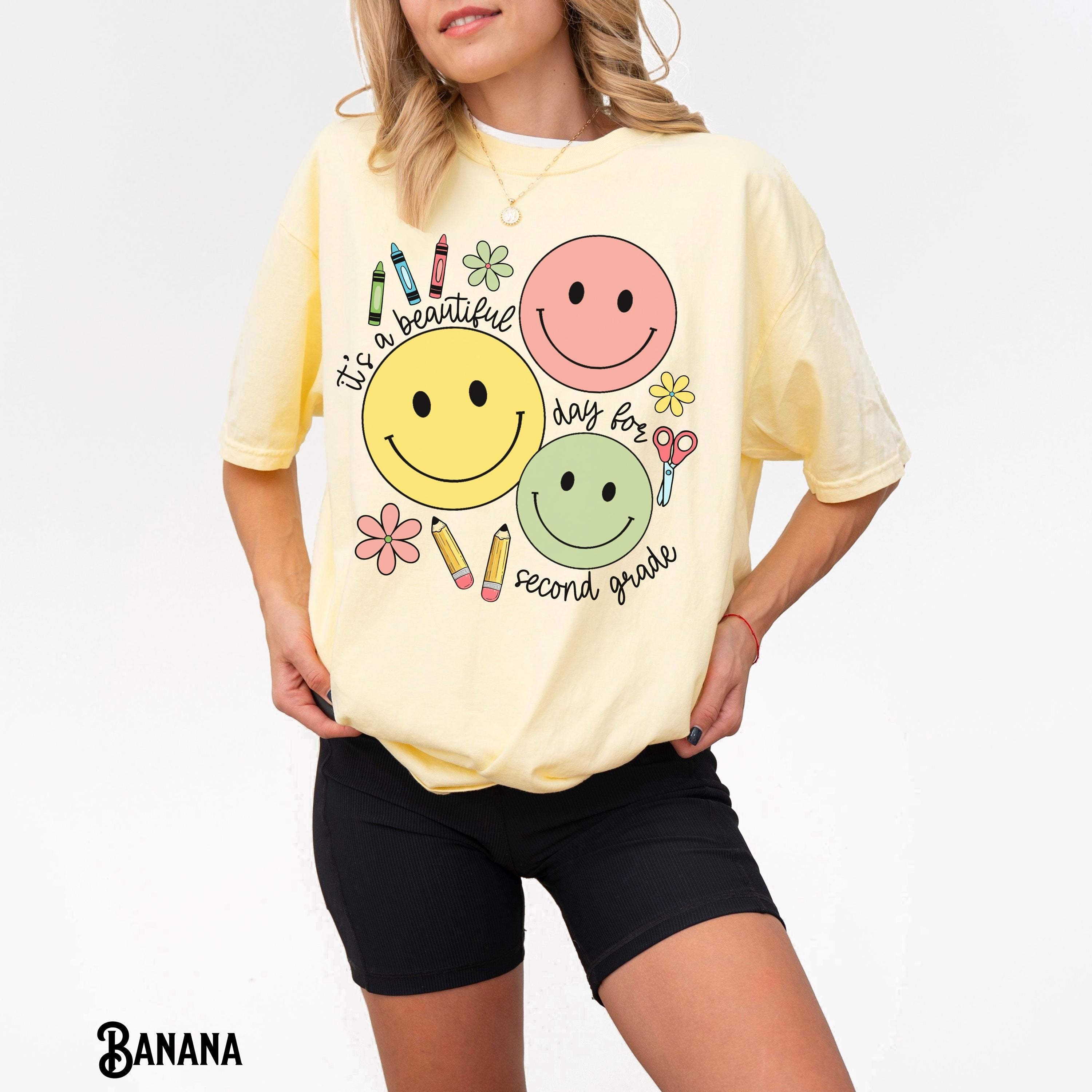Second Grade Teacher Shirt Teach Tee 2nd Grade T Shirt Back to School Happy Face Flower Appreciation Gift for Teacher Graphic Tee – Feel-Good Design · Great Gift For Fans