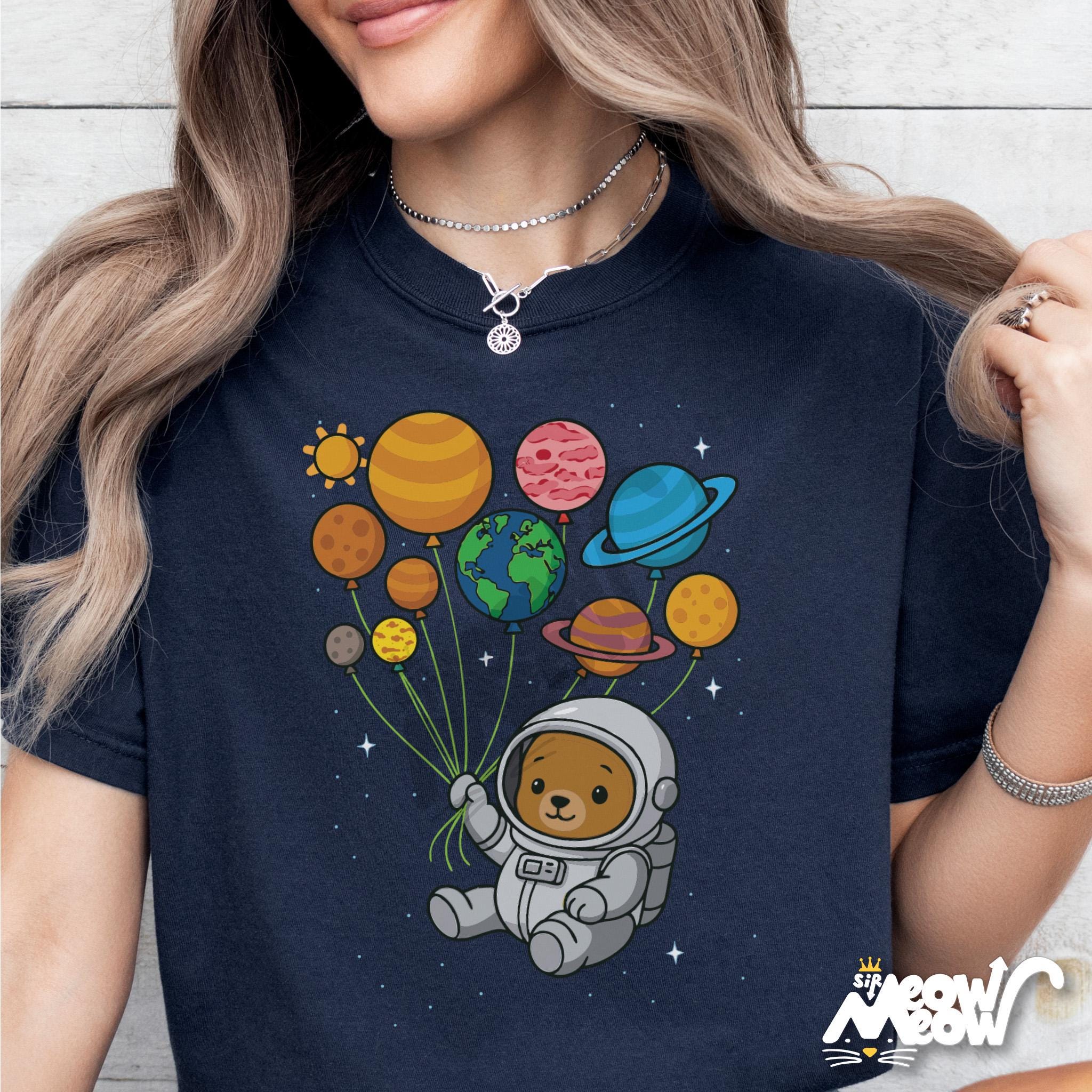 Space Bear T Shirt Astronaut Teddy with Planet Balloons Cute Galaxy Adventure Shirt Graphic Tee – Everyday Comfort · Trending Graphic Apparel