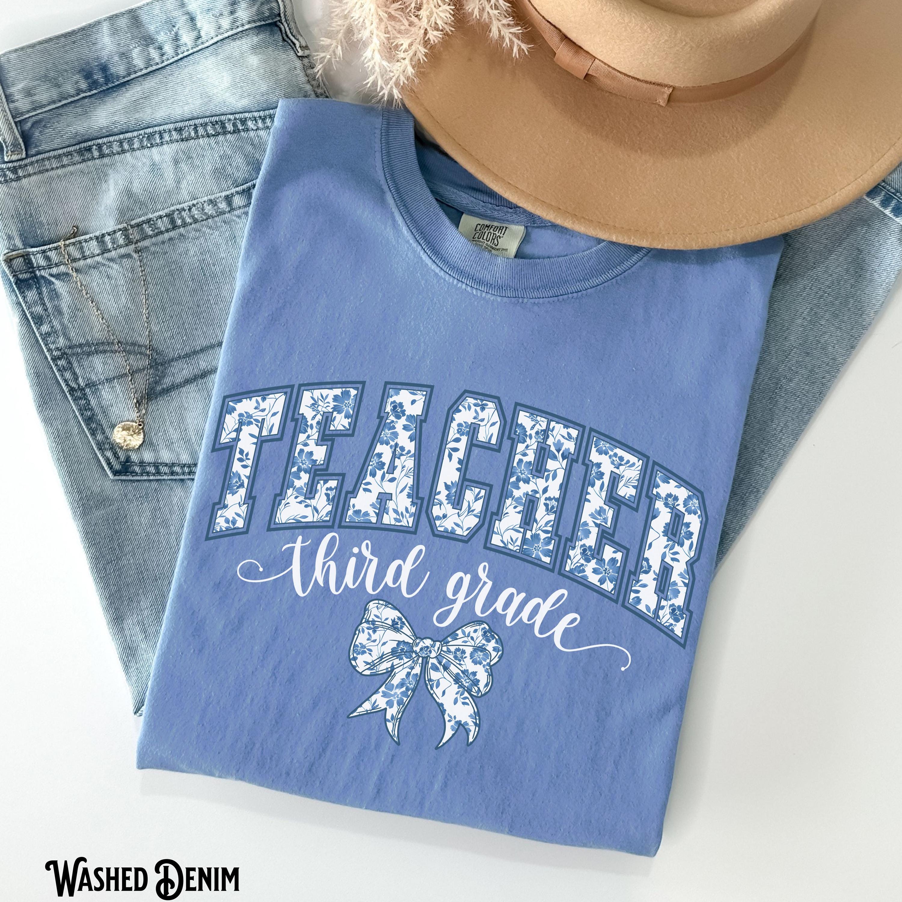 Third Grade Teacher Shirt Teacher Tee 3rd Grade T Shirt Back to School Varsity Coquette Chinoiserie Gift For Teacher Graphic Tee – Premium Graphic · Great Gift For Fans