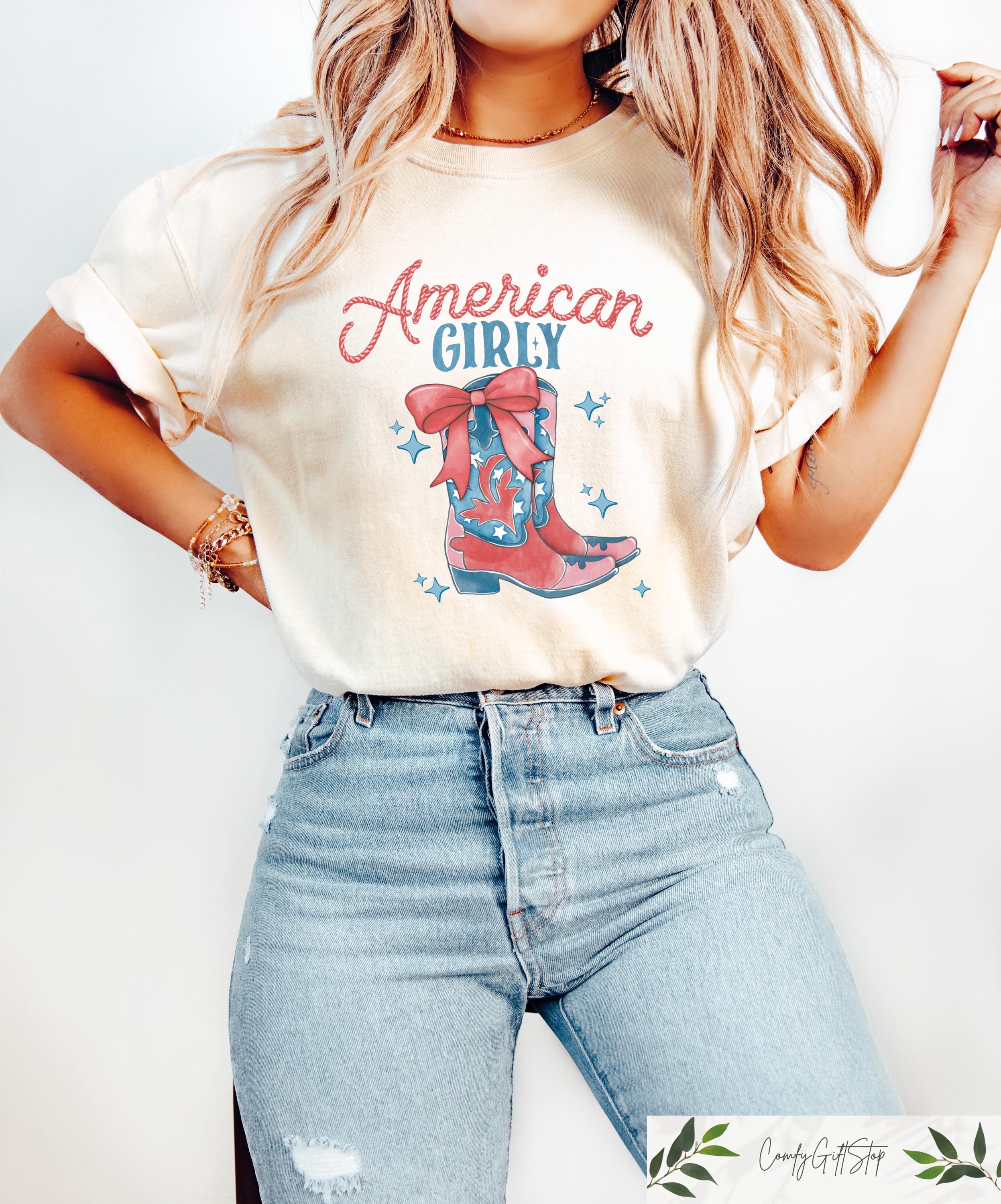 Retro Comfort 4th of July T shirt American Girly Cowgirl Shirt Independence Day Gift July 4th Western Apparel Country Girl Freedom Tee Graphic Tee – Bold Style · Top Pick For Any Outfit