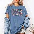 Floral USA Shirt 4th Of July Shirt Vintage Patriotic Shirt America Est 1776 Shirt Retro USA Tee Independence Day Shirt Summer Freedom Shirt Graphic Tee – Easygoing Wear · Perfect For Daily Wear