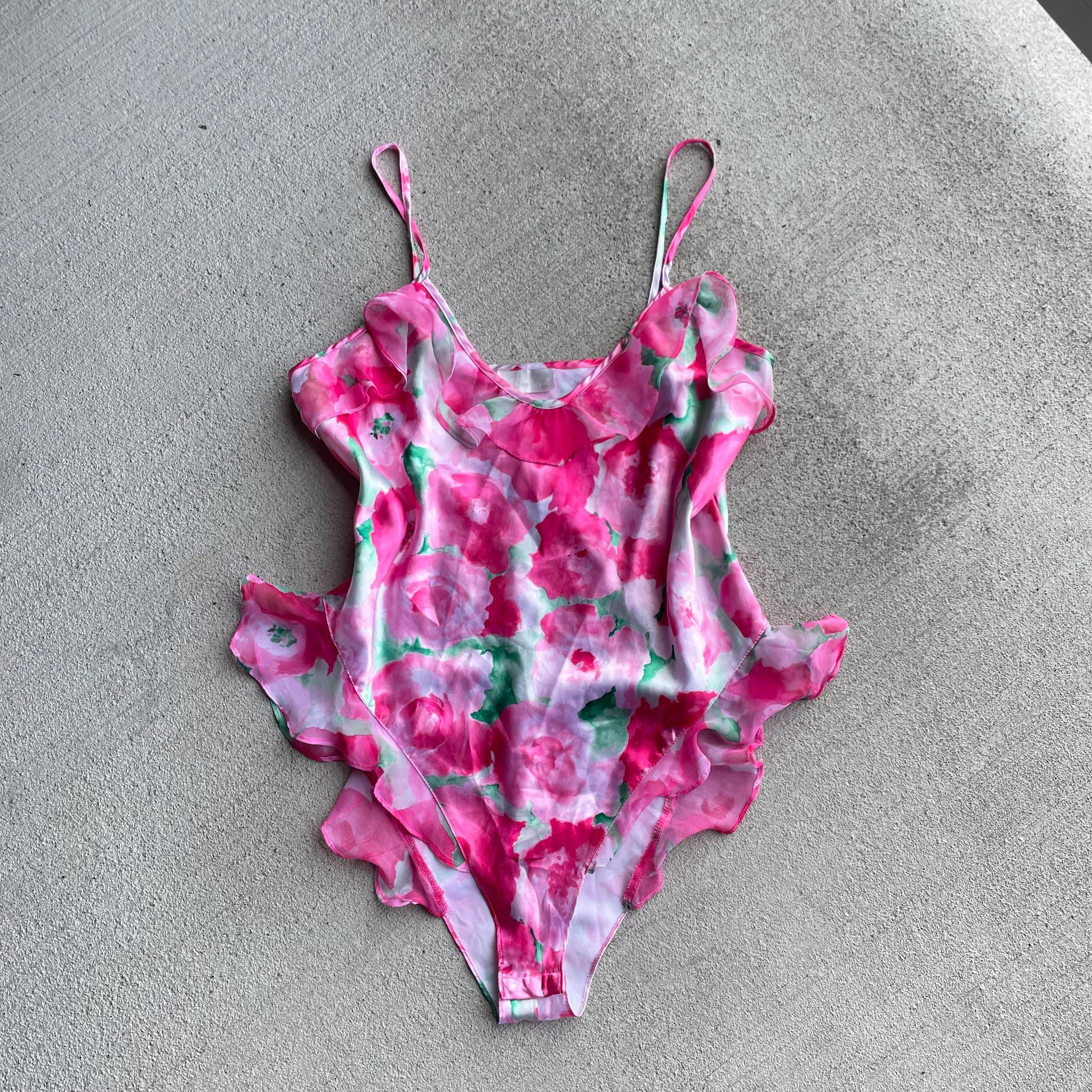 90s vintage pink floral satin teddy silky lingerie ruffle romantic size s small Graphic Tee – Feel-Good Design · Trending Graphic Apparel