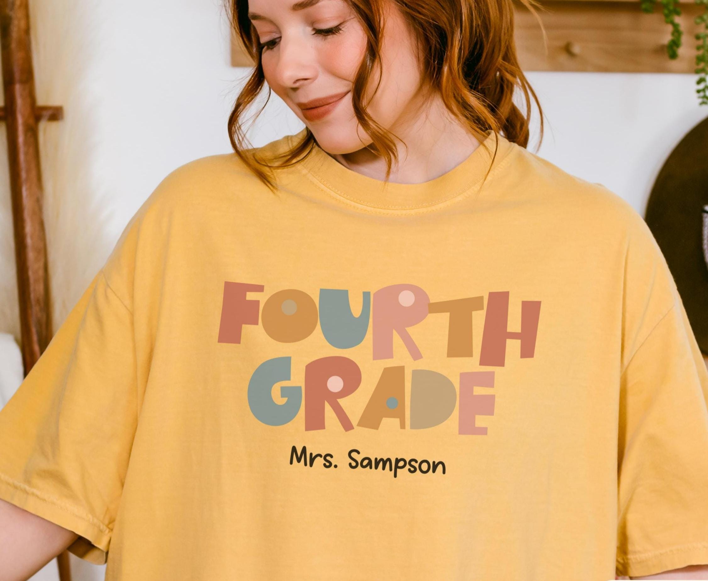 Custom 4TH Grade Teacher Shirt Tee Personalized Teacher Name Back to School Teacher Gift Fourth Grade Teacher Team Shirts Graphic Tee – Warm & Stylish · Great Gift For Fans