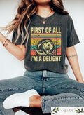 First Of All I39m A Delight T shirt Sarcastic Women Shirt Angry Opossum Lover Crewneck Funny Mom Gift Humorous Self Love Tee Graphic Tee – Soft Feel · Perfect For Daily Wear