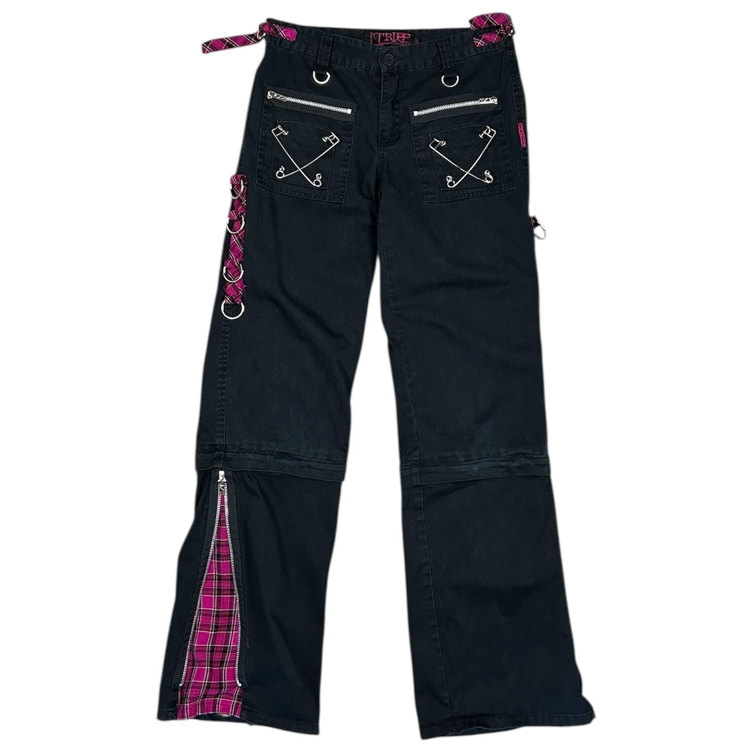 Vintage Tripp NYC Black Hot Pink Plaid Flared Rave Pants Size 29 Graphic Tee – Aesthetic Look · High-Quality Print