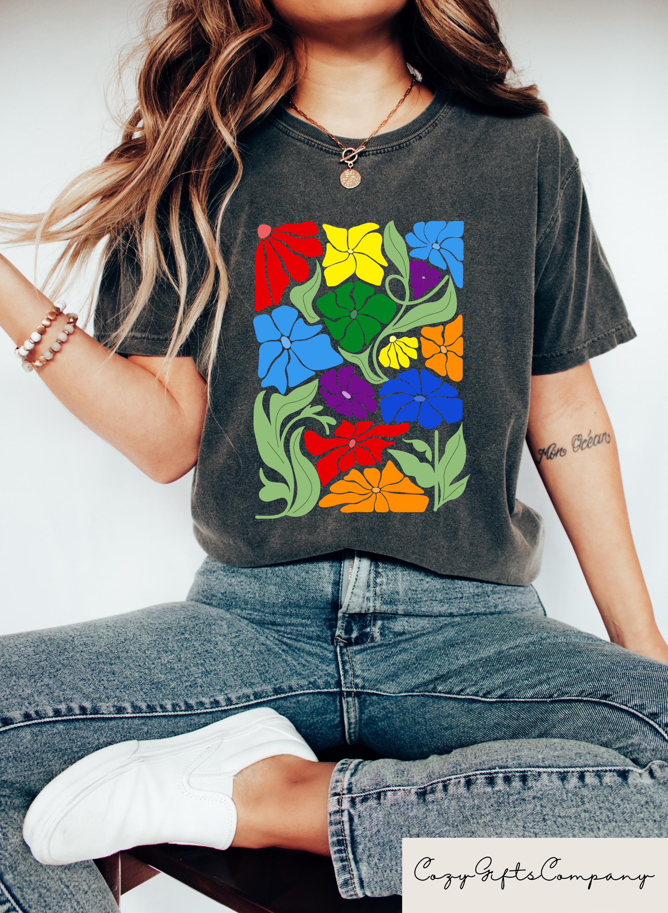 Retro Comfort Floral LGBTQ T shirt Pride Community Shirt LGBTQ Pride Month Gift Floral Pride Rainbow Crewneck Human Rights Shirt Graphic Tee – Warm & Stylish · High-Quality Print