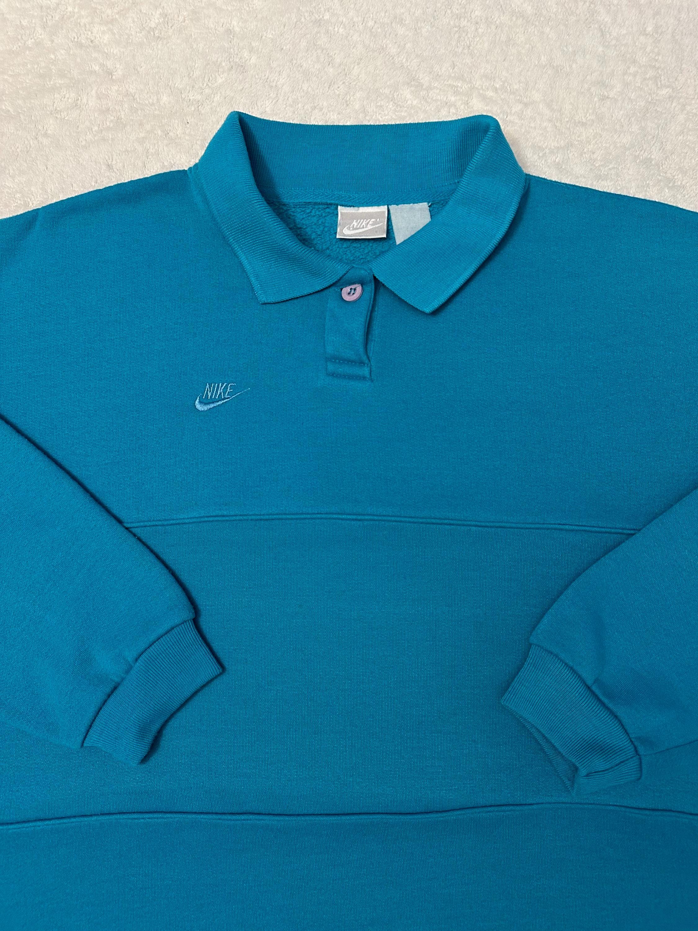 Vintage 1980s 80s Nike Swoosh Embroidered Half Button Henley Sweatshirt Teal L Sweatshirt – Premium Graphic · Top Pick For Any Outfit