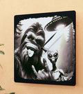 Bigfoot and Alien Acrylic Wall Clock Sasquatch Wall Clock Quirky Home Decor Unique Gift for Sci Fi Lovers Fun Timepiece Novelty Gift Graphic Tee – Fan Favorite · High-Quality Print