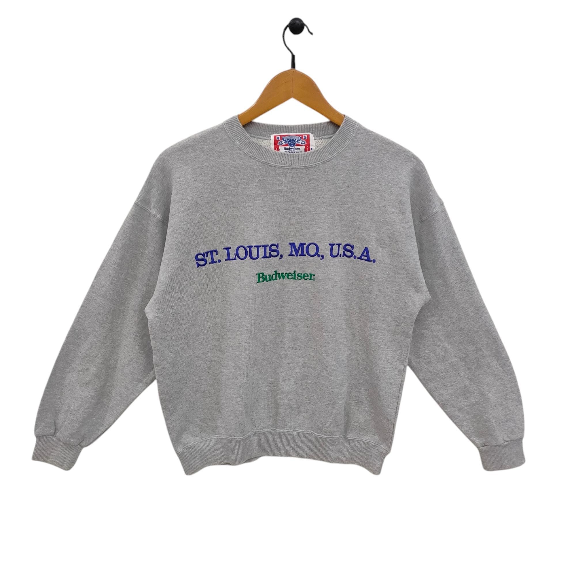 90s Budweiser Sweatshirt Medium Vintage Embroidery St Louis MQ USA Sweater Jumper Crewneck Gray Size M Sweatshirt – Bold Style · Perfect For Daily Wear