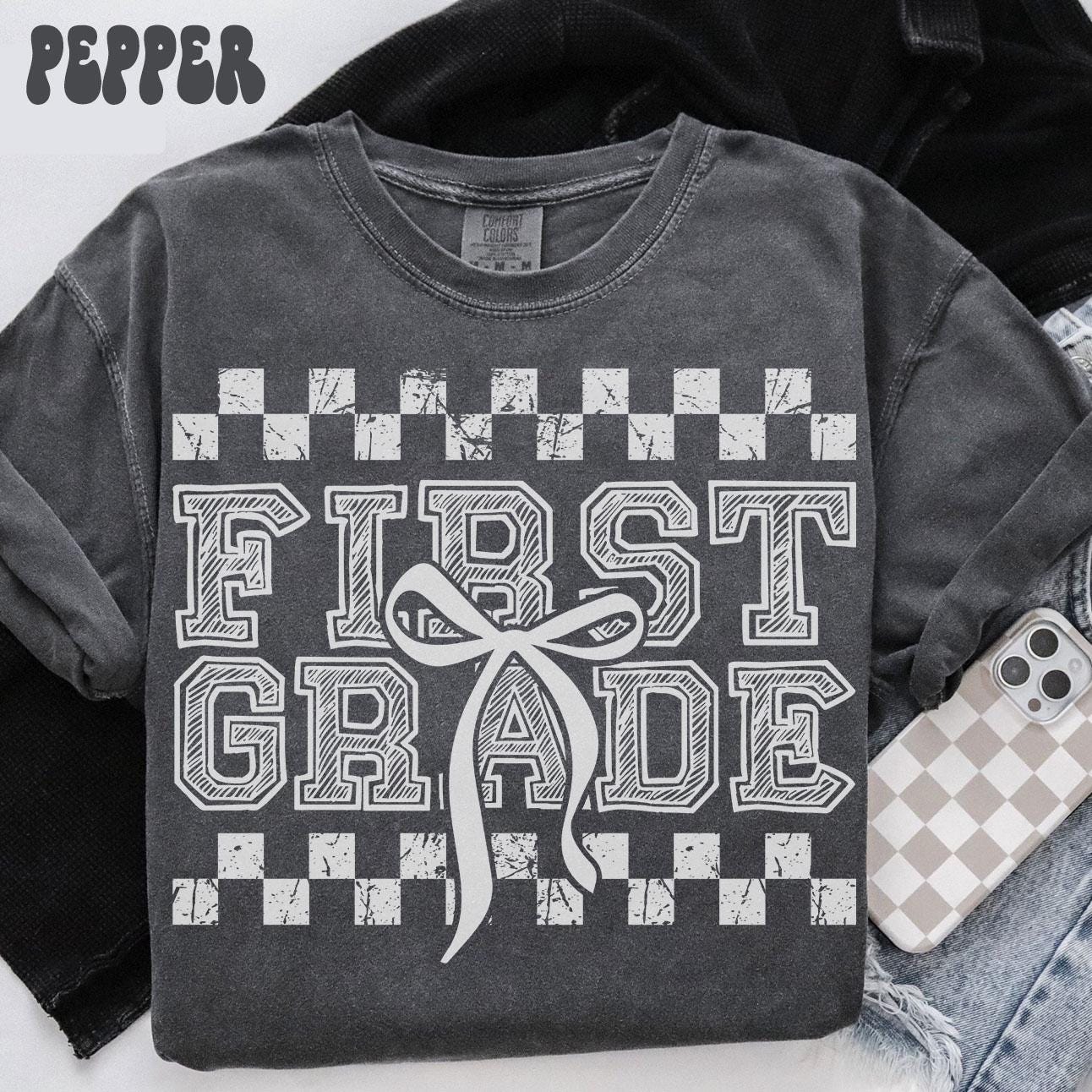 First Grade Comfort Colors Shirt Teacher Team TShirts 1st Grade Tee Back to School First Grade Department Gifts Crew Graphic Tee – Easygoing Wear · High-Quality Print