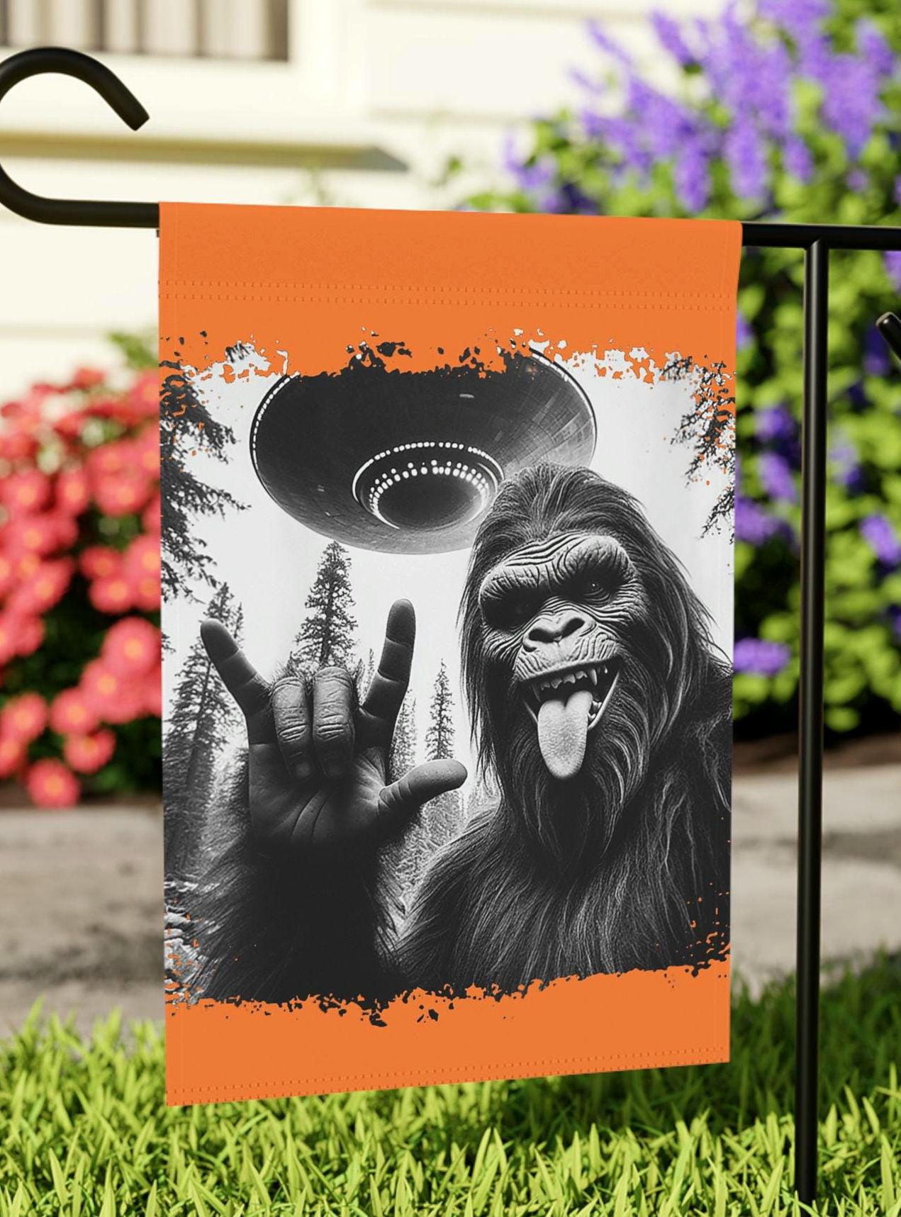 Garden Flag Bigfoot Alien Banner Sci Fi Cryptid Yard Art Novelty Yard Decor UFO Gift Mythical Creature Home Decor Housewarming Gift Graphic Tee – Feel-Good Design · Top Pick For Any Outfit