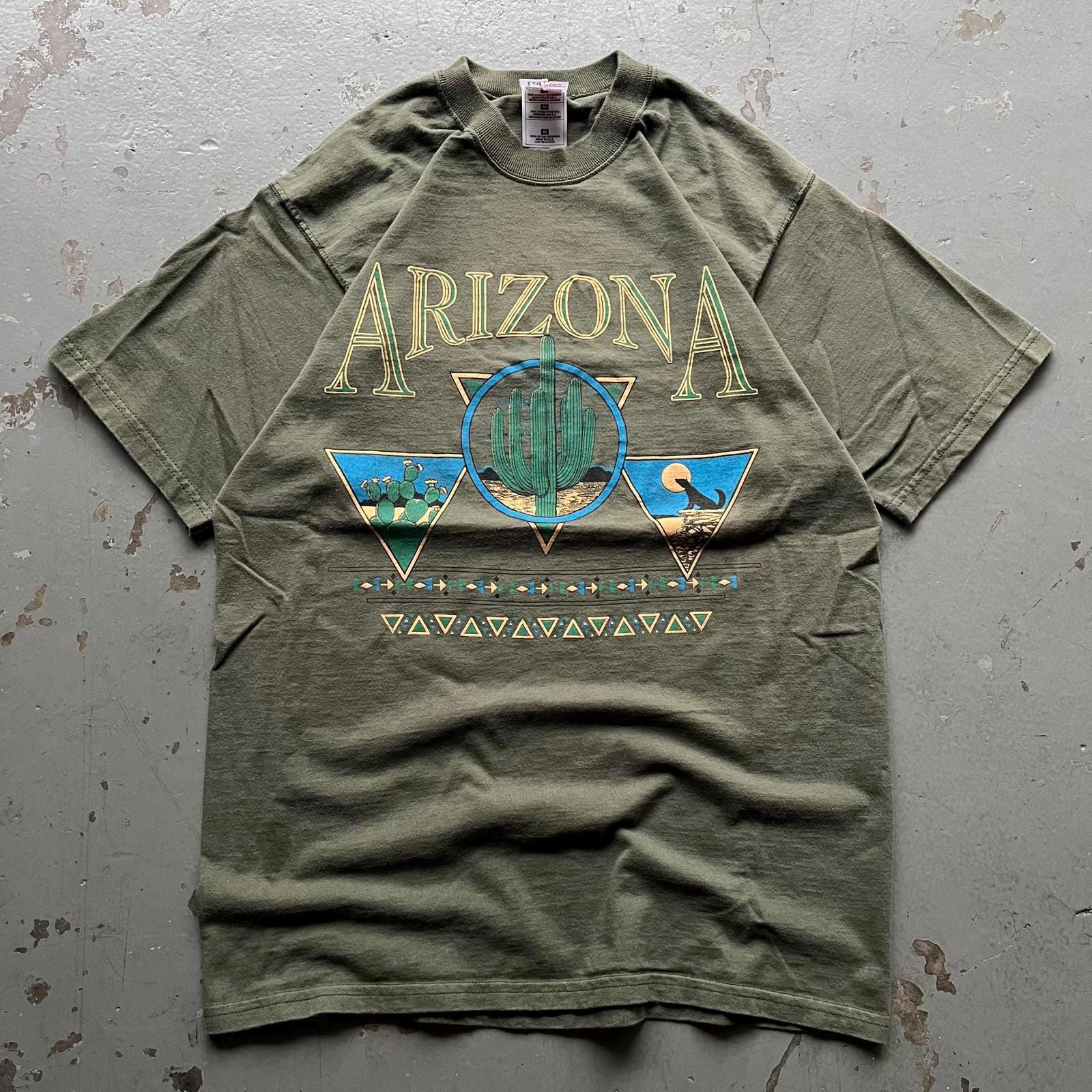 Vintage 90s Moss Green Arizona Aztec Cactus Nature Shirt Graphic Tee – Easygoing Wear · Great Gift For Fans